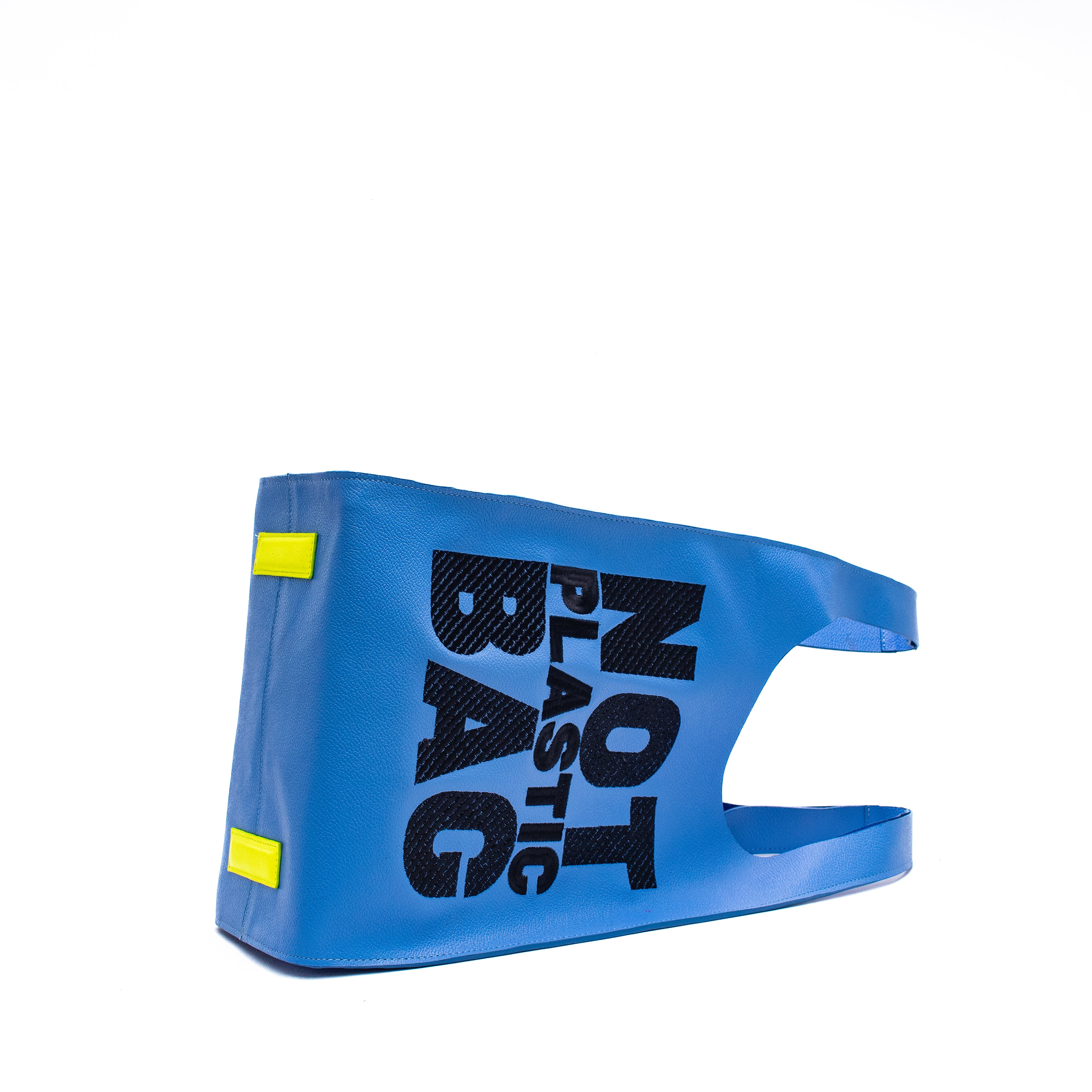 PLASTIC BAG MIDI - azul CERULEO x bordado negro