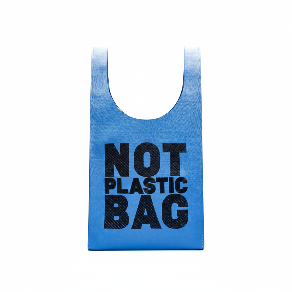 PLASTIC BAG MIDI - azul CERULEO x bordado negro