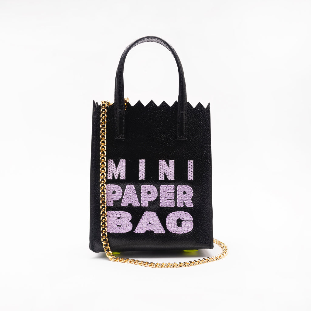 MINI paper BAG - negro + BORDADO lila - DIVINA CASTIDAD