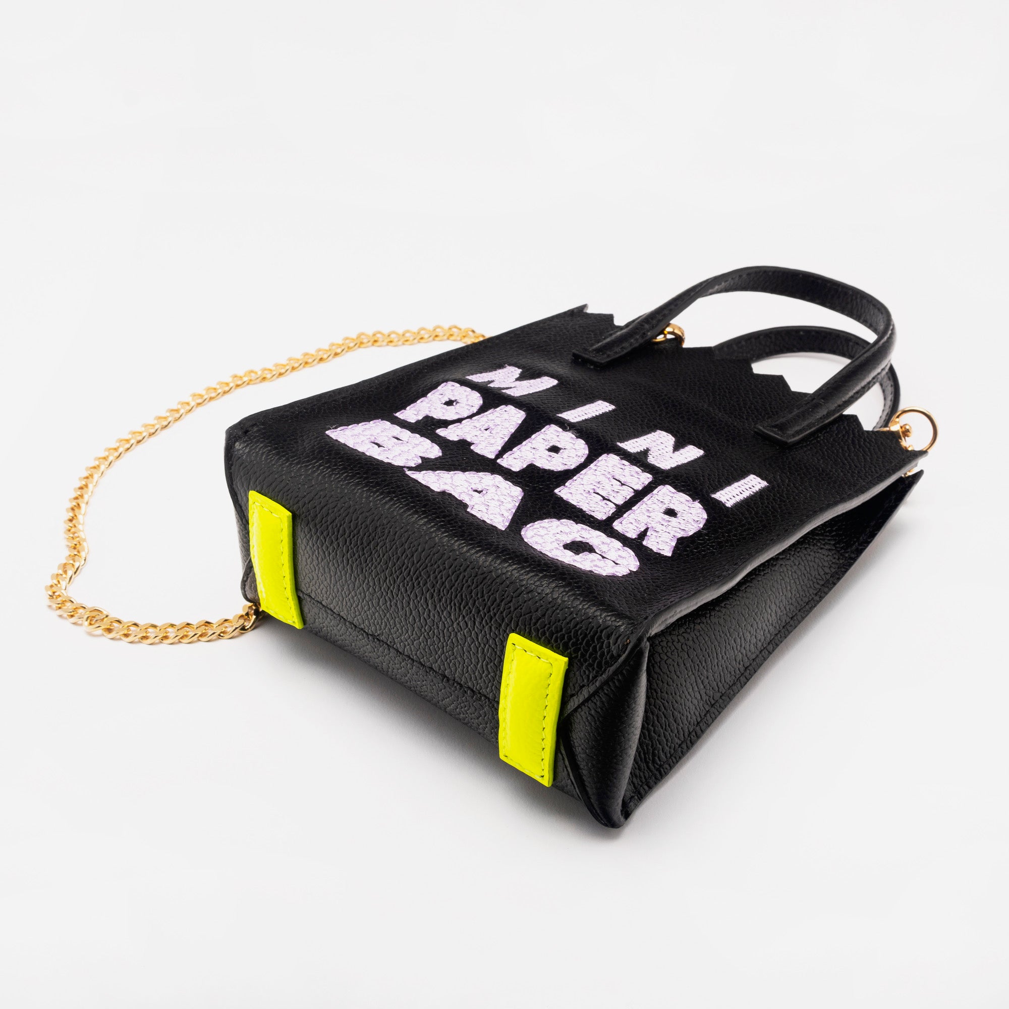 MINI paper BAG - negro + BORDADO lila - DIVINA CASTIDAD