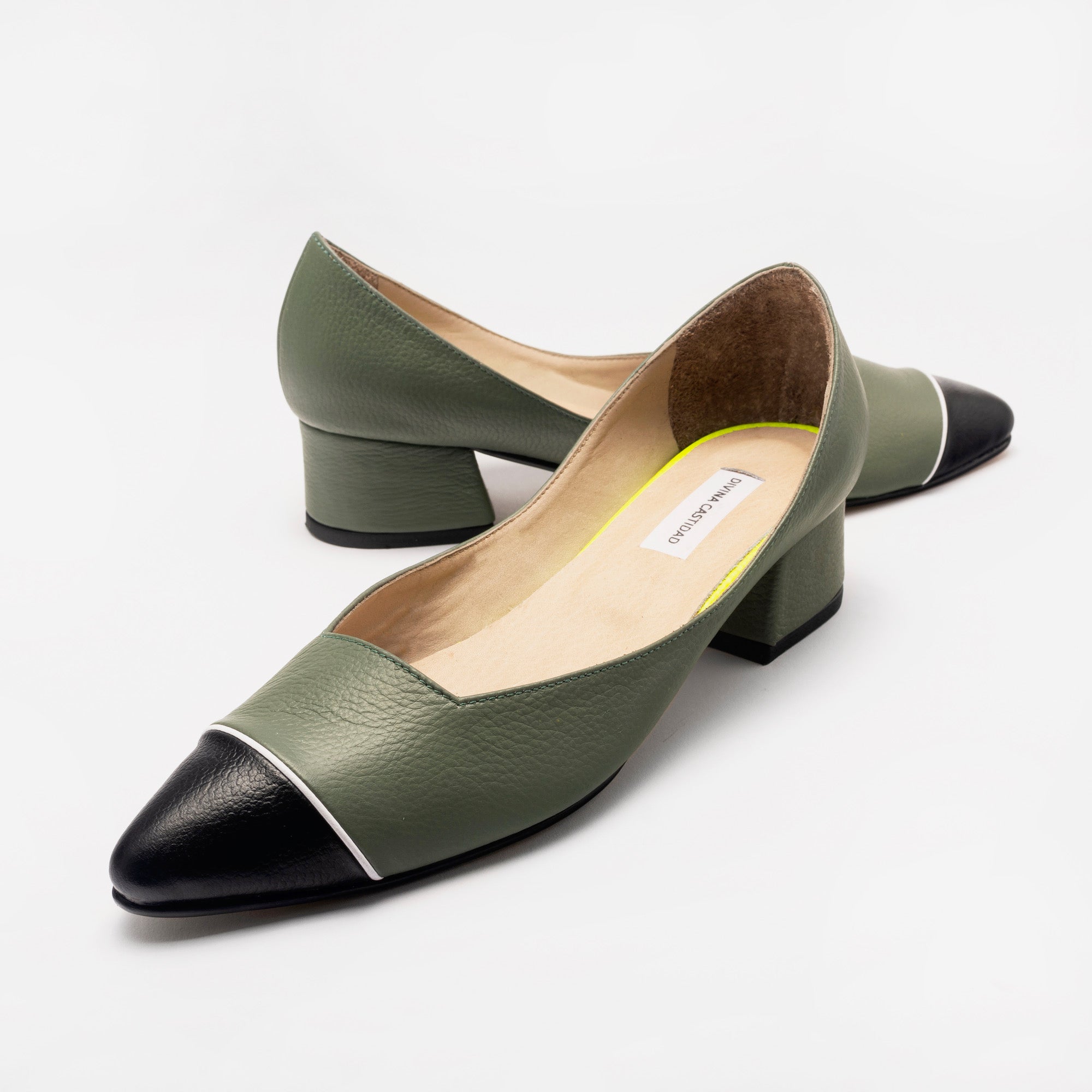 MIDI heels - SALVIA x NEGRO + blanco - DIVINA CASTIDAD