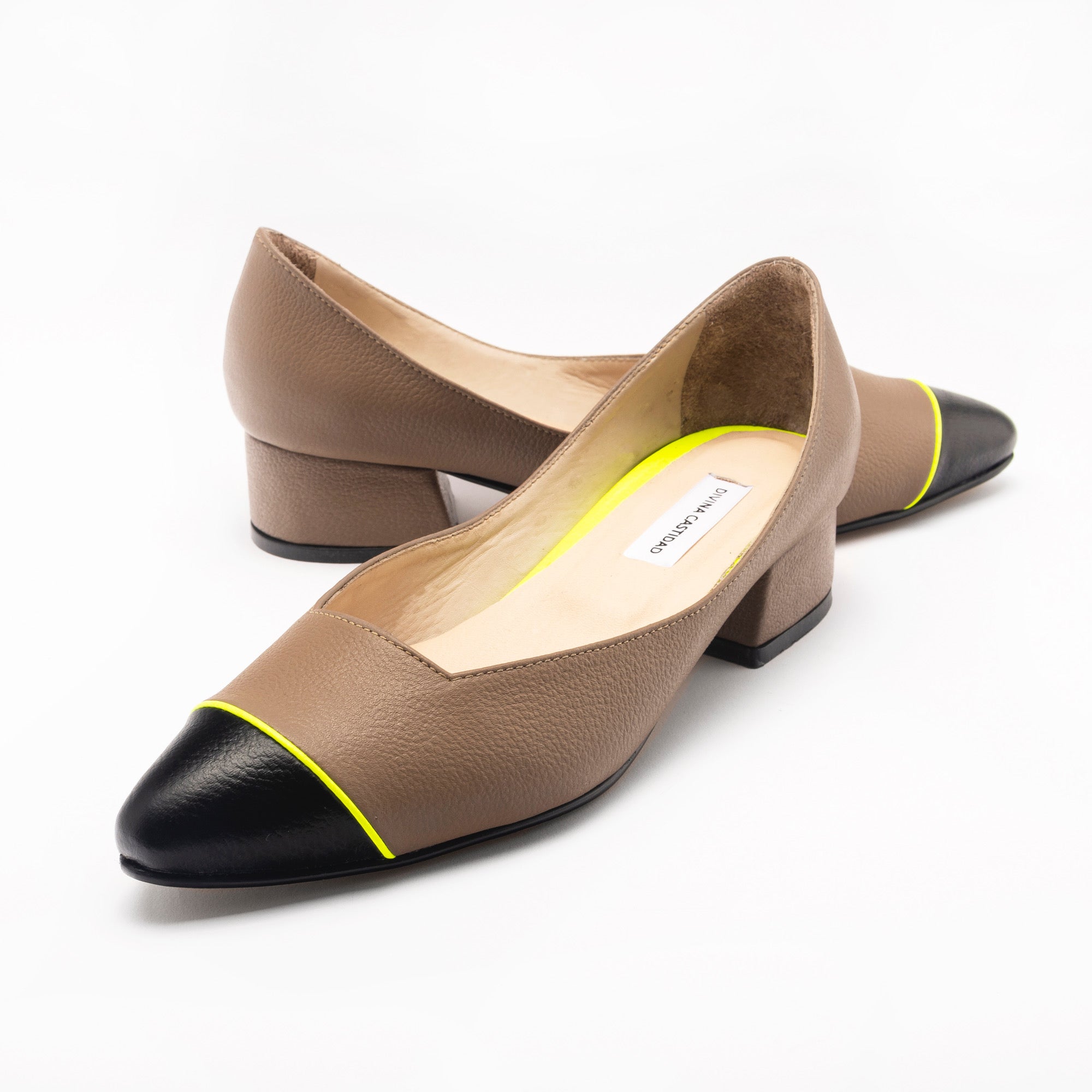 MIDI heels - COCOA x negro + LIMÓN neón - DIVINA CASTIDAD