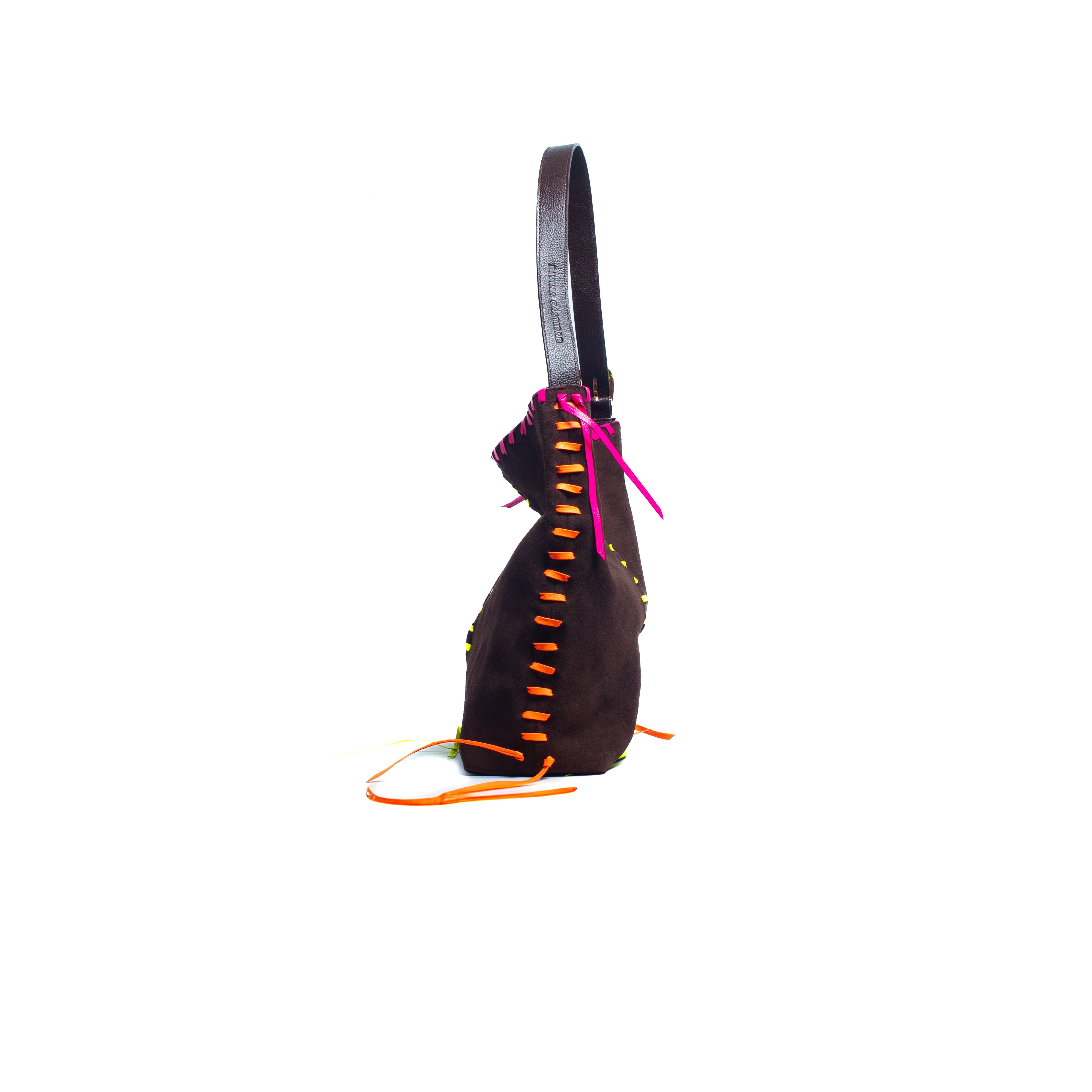 PIÑATA BAG - chocolate x cintas en cuero neón
