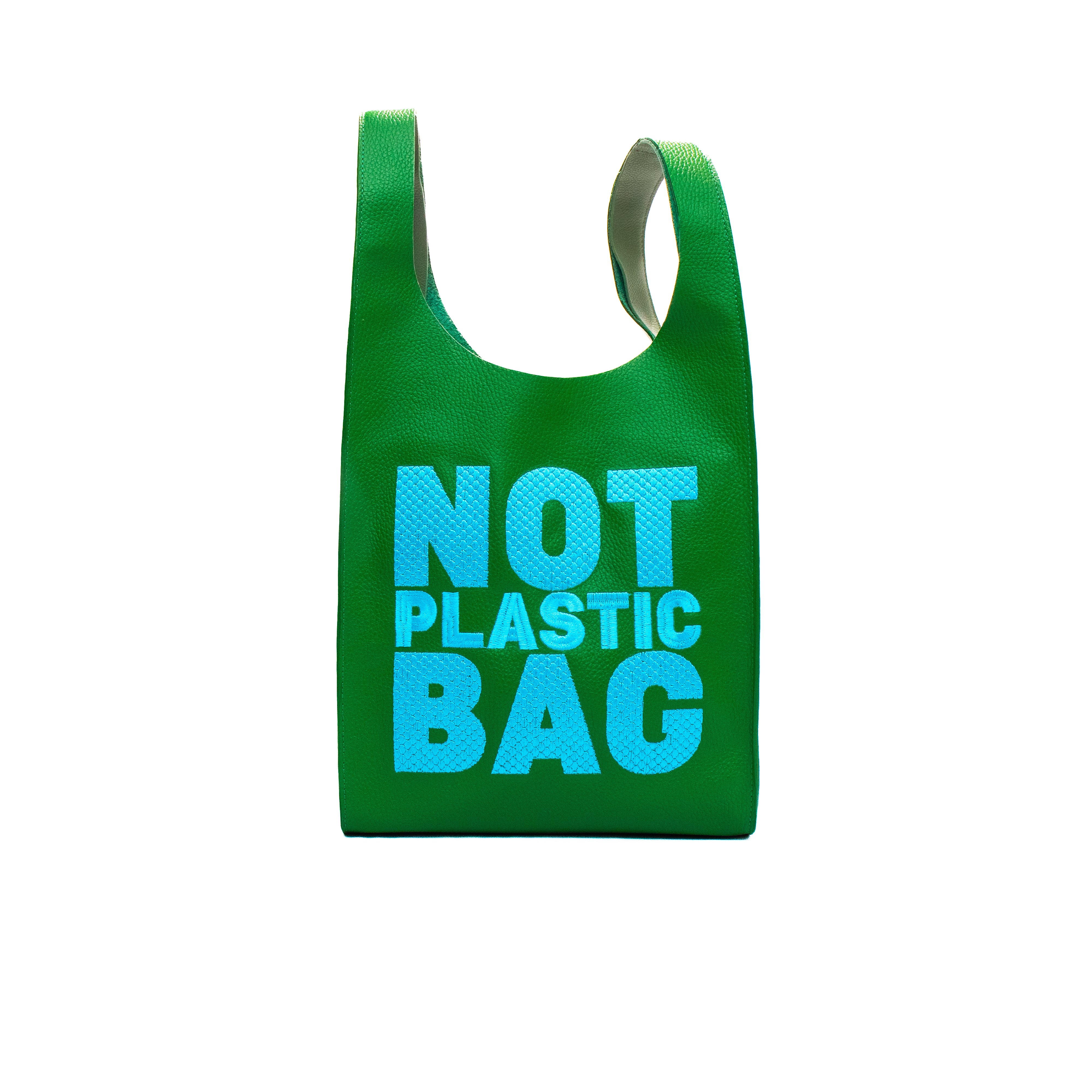 PLASTIC BAG MIDI - forest green x bordado celeste