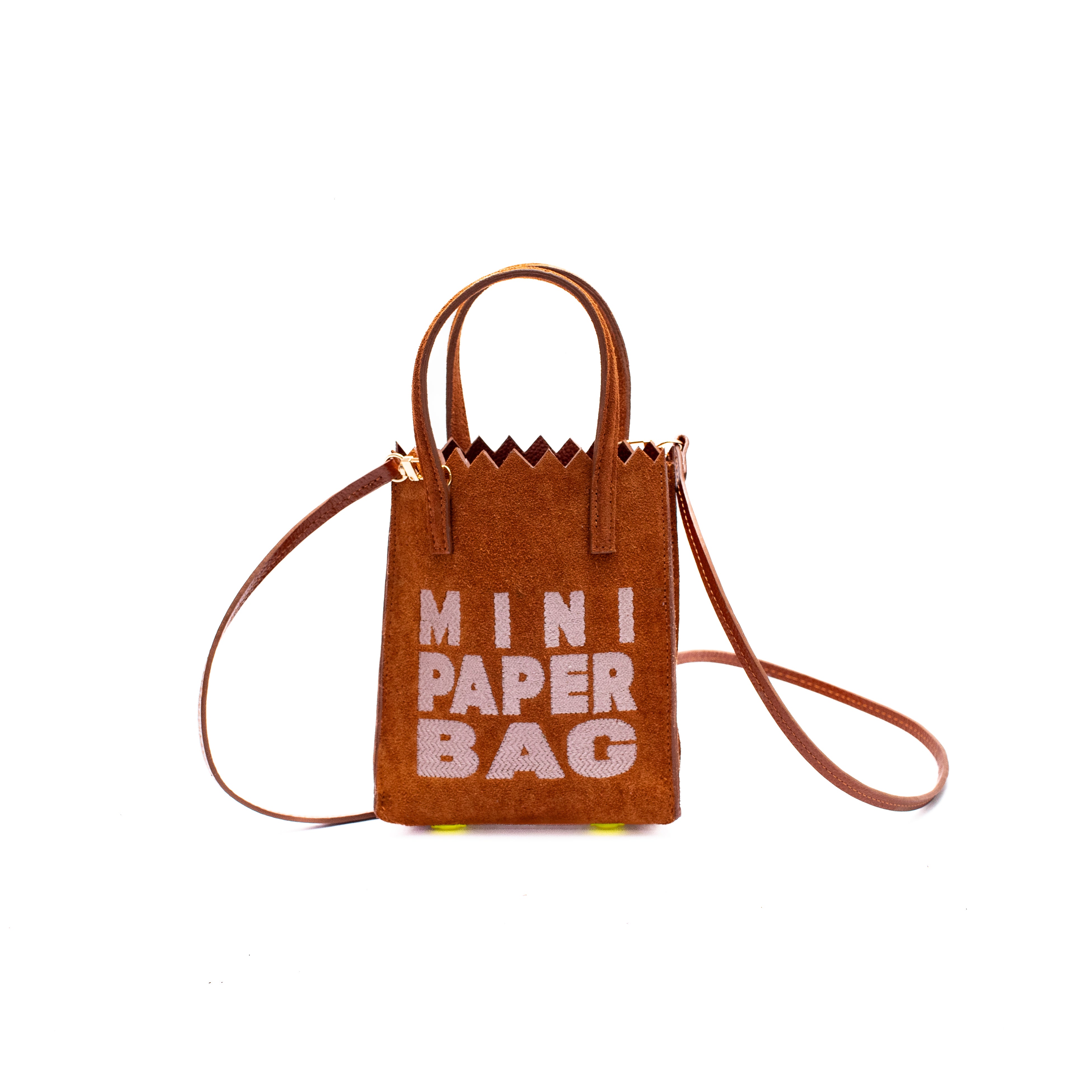 MINI PAPER BAG suede - miel x bordado taupe
