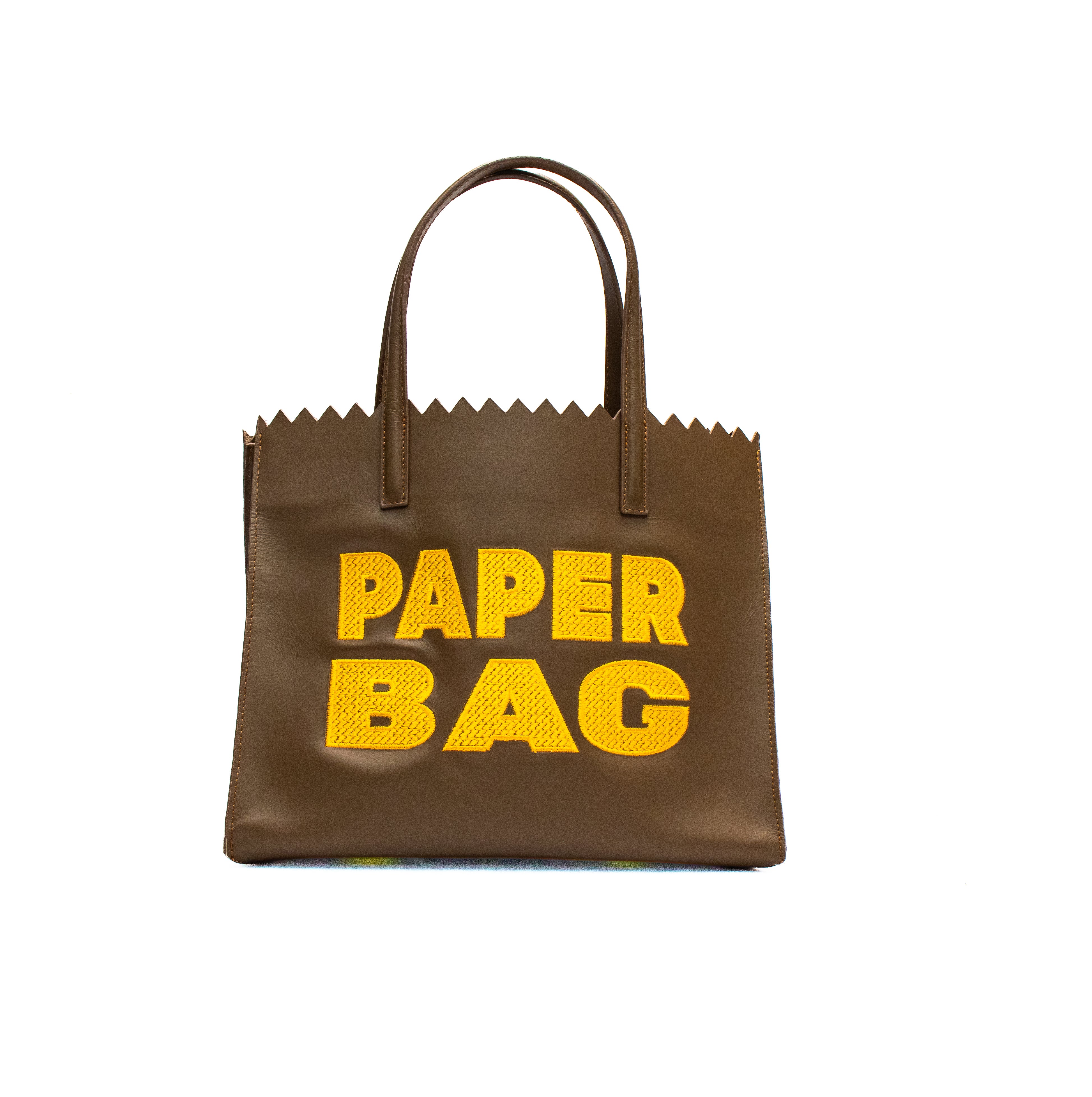 PAPER BAG SHORT taupe x bordado mango maduro
