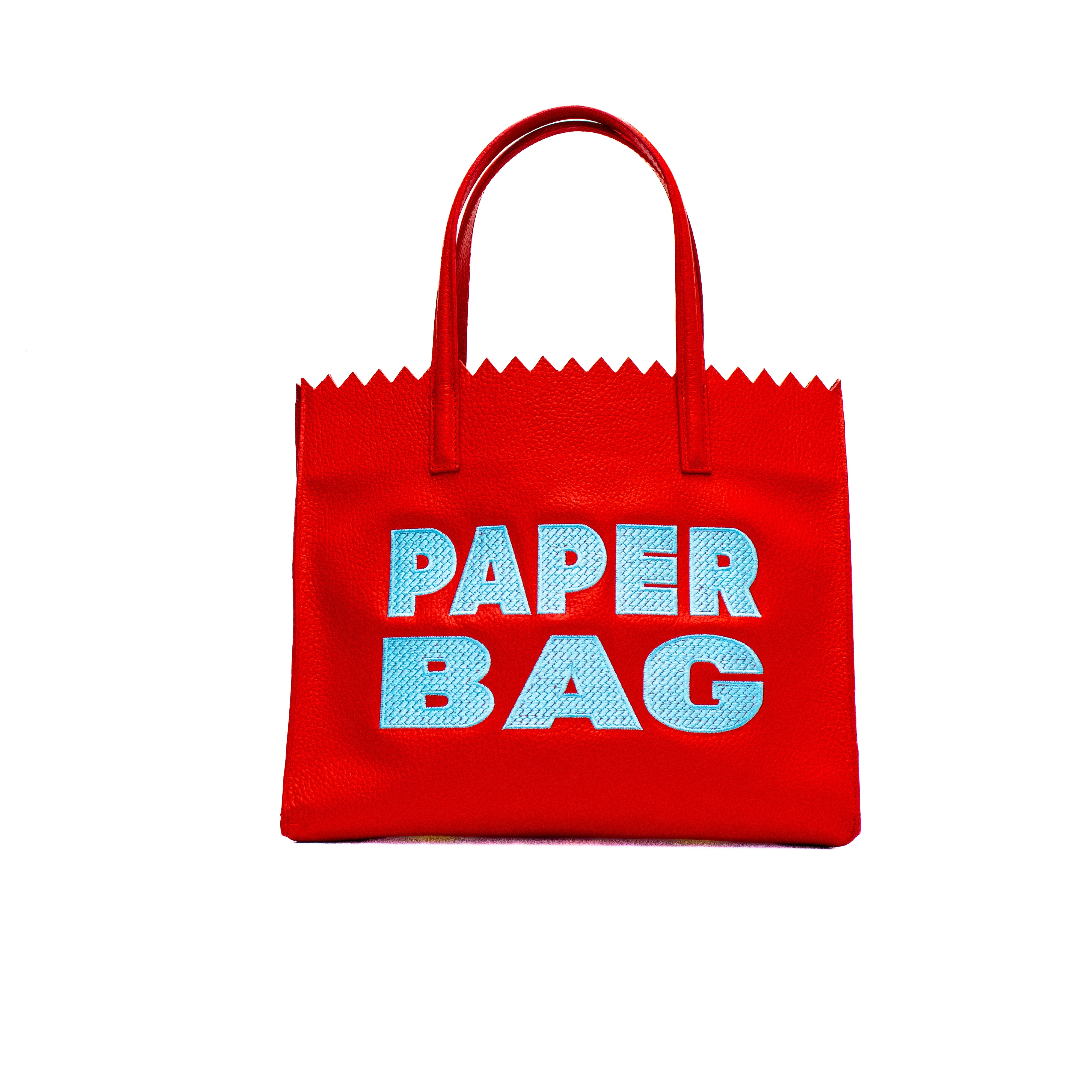 PAPER BAG SHORT - rojo x bordado celeste