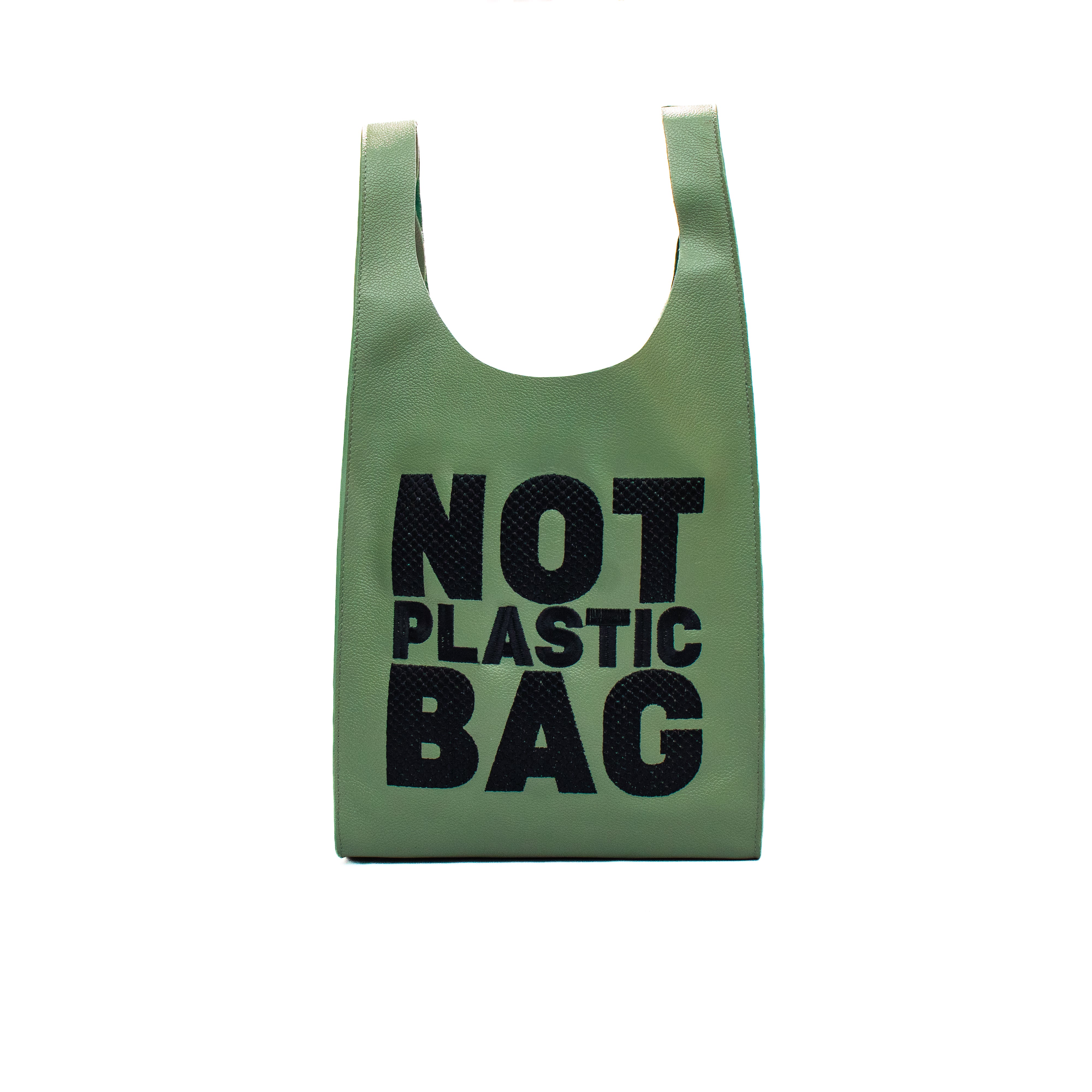 PLASTIC BAG MIDI - salvia x bordado negro