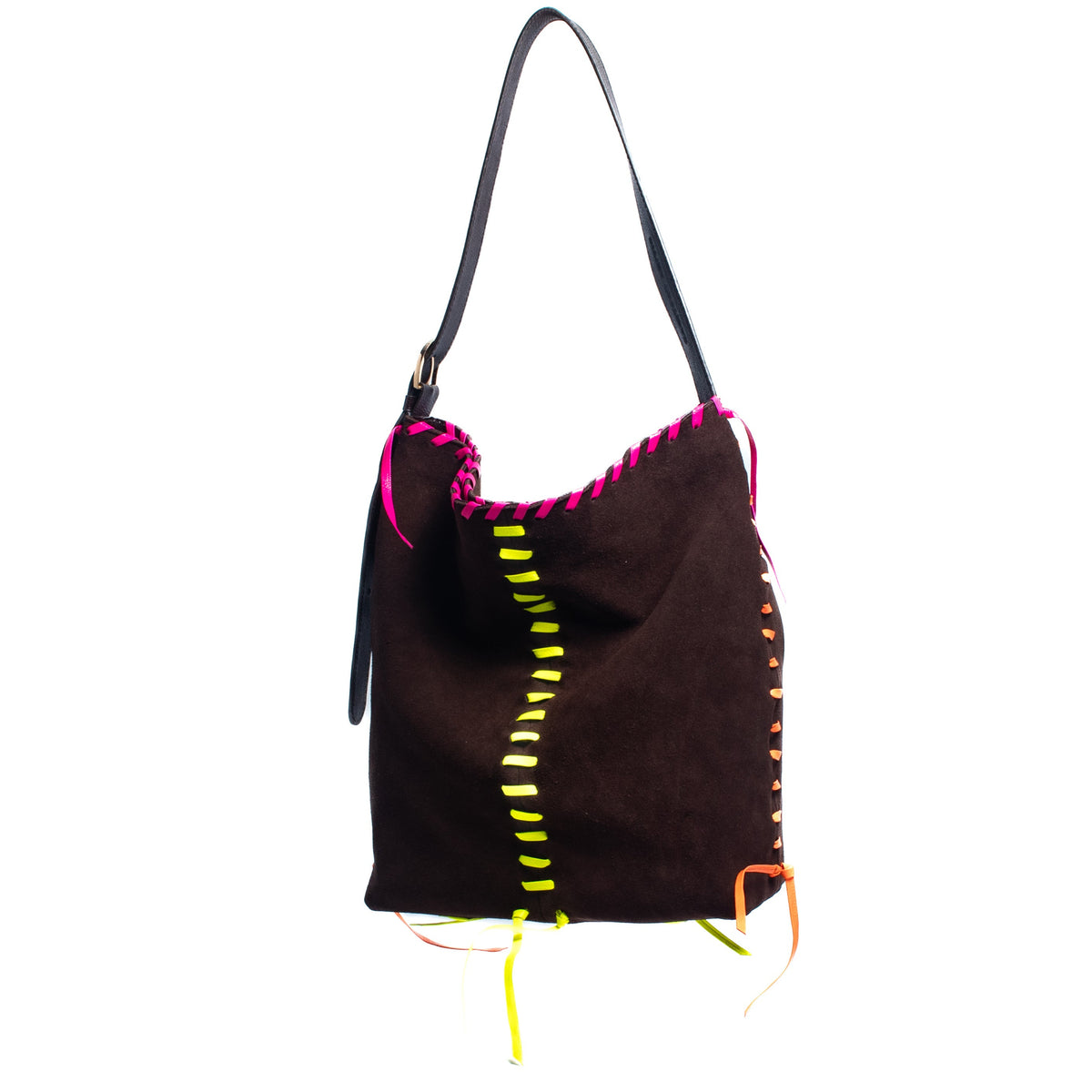 PIÑATA BAG - chocolate x cintas en cuero neón