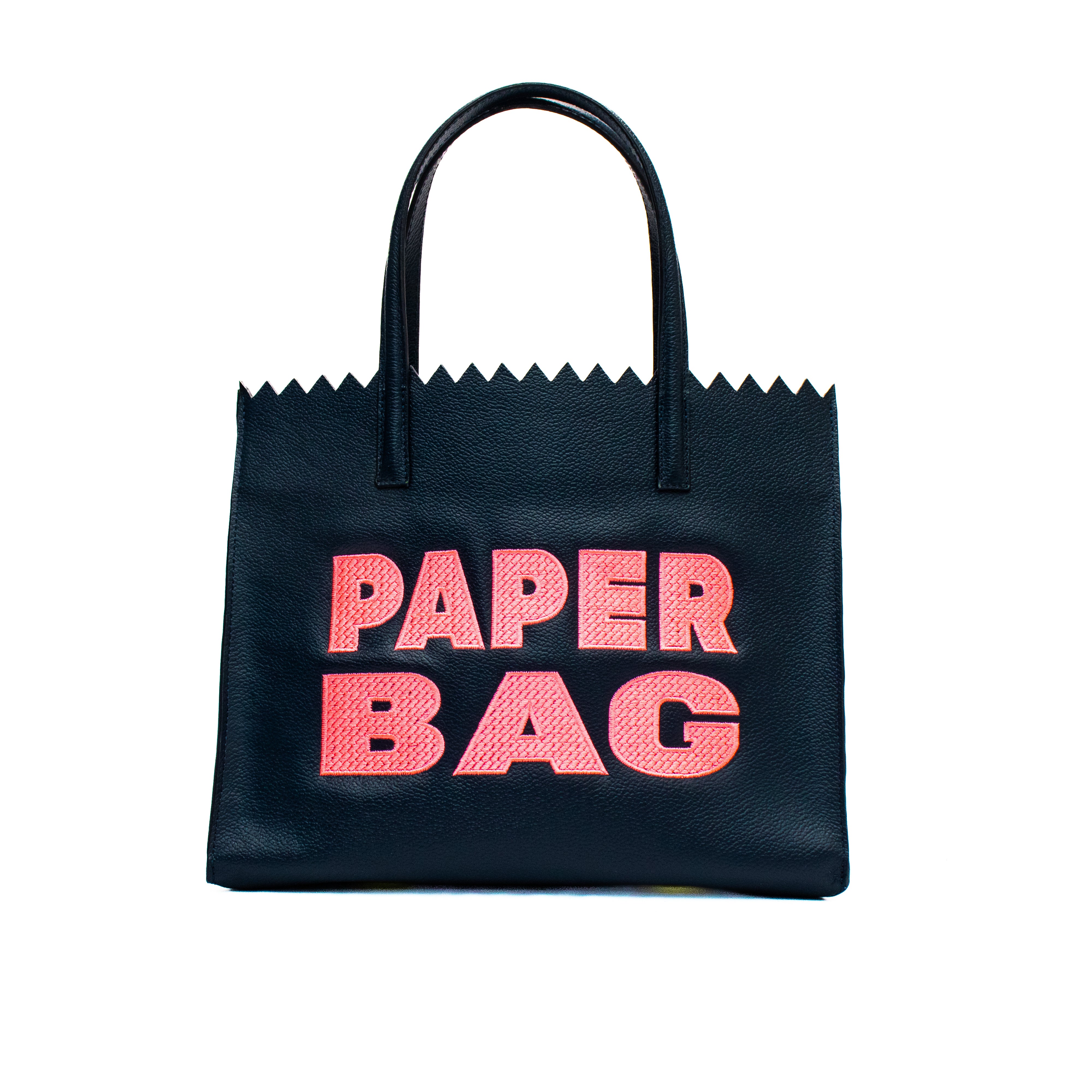PAPER BAG SHORT - navy blue x bordado rosa neón