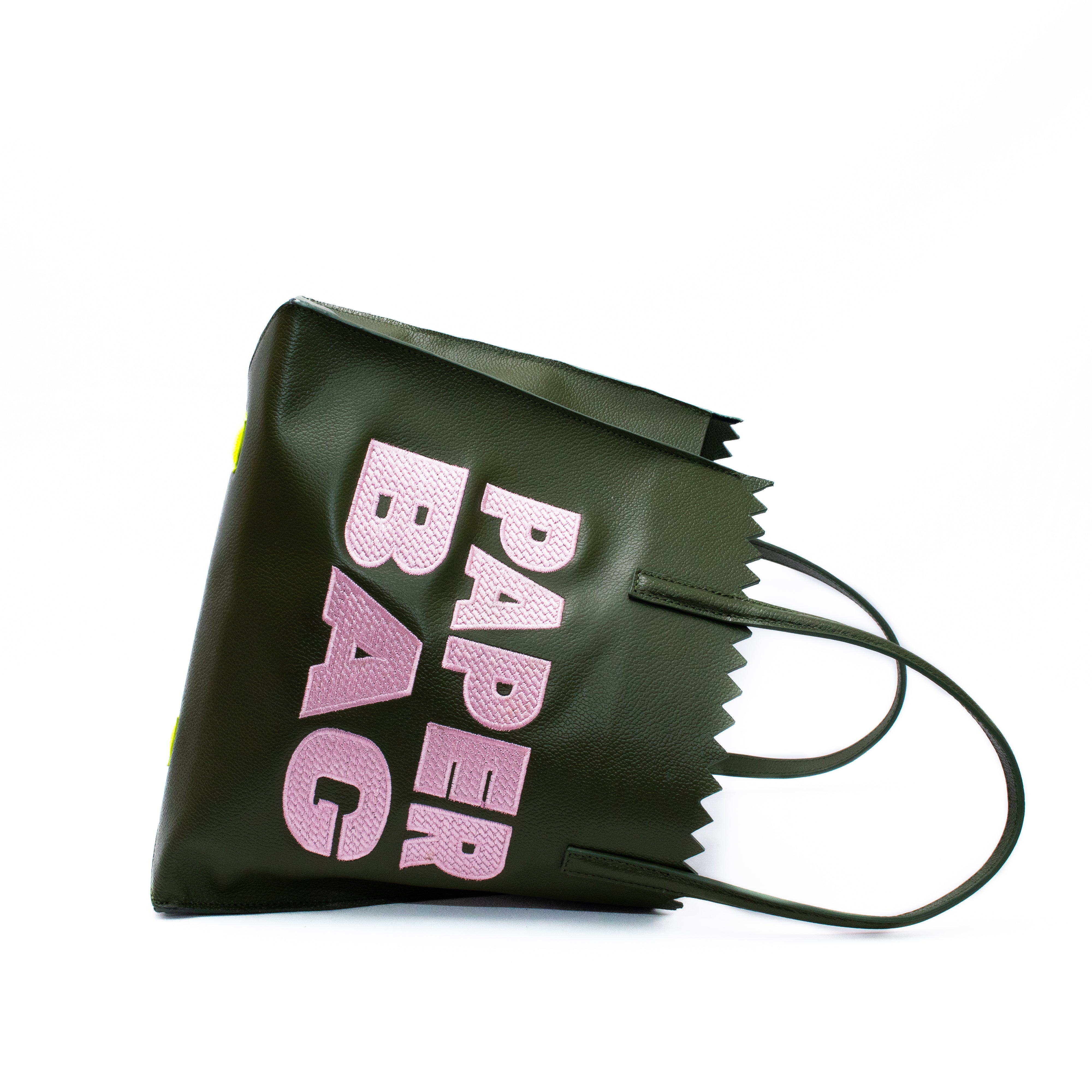PAPER BAG SHORT - verde olivo x bordado rosa