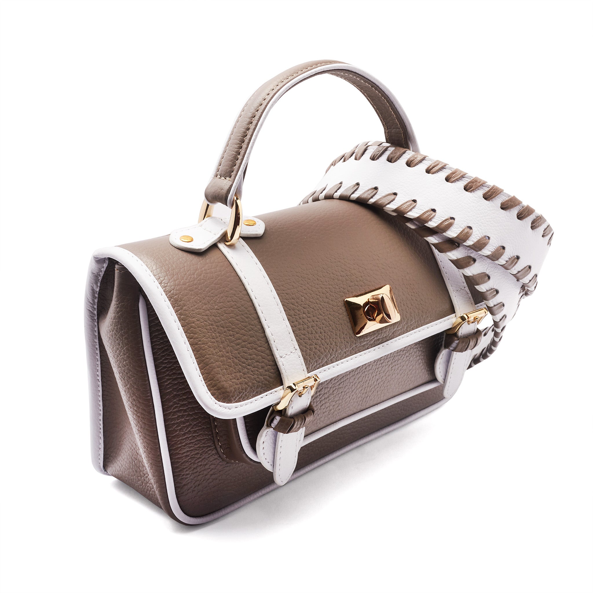 School Bag - Taupe x White