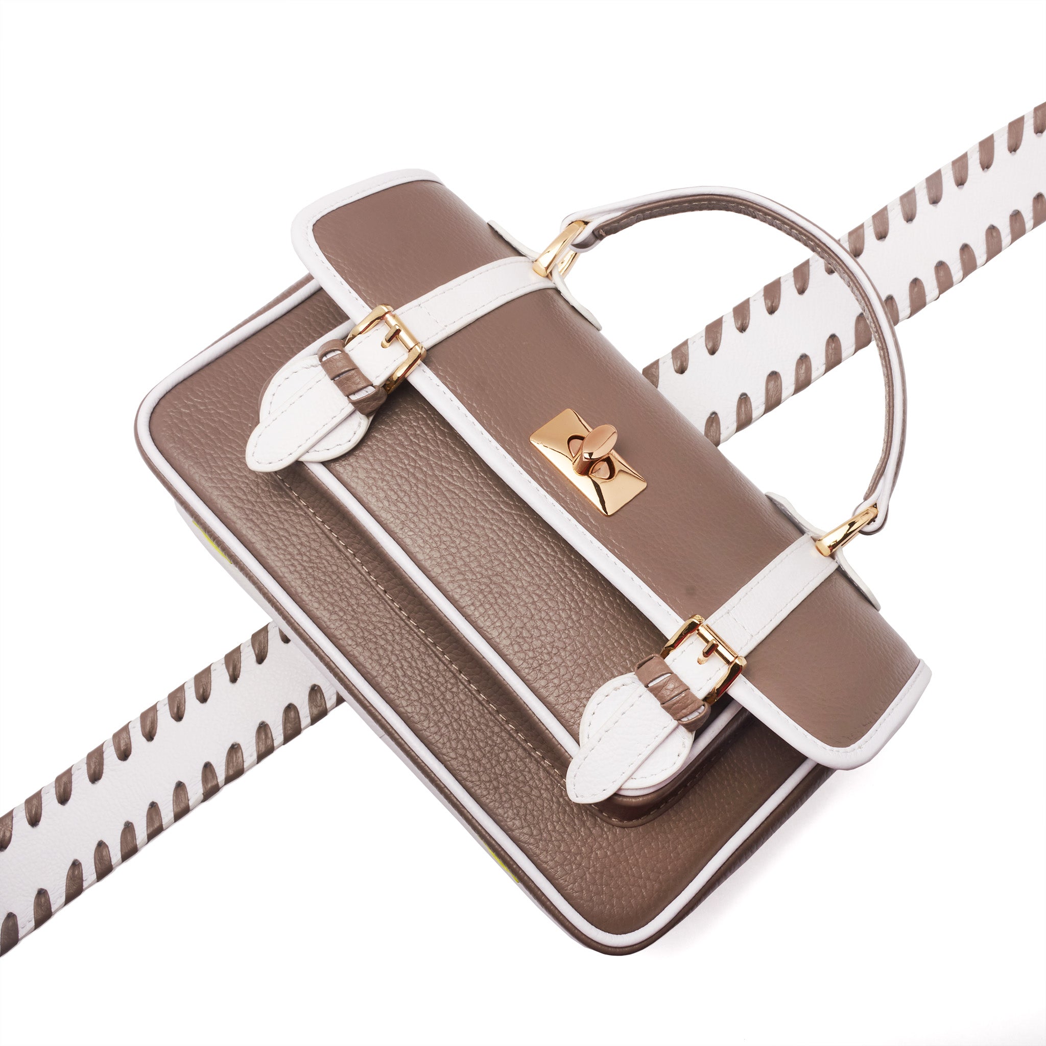 School Bag - Taupe x White