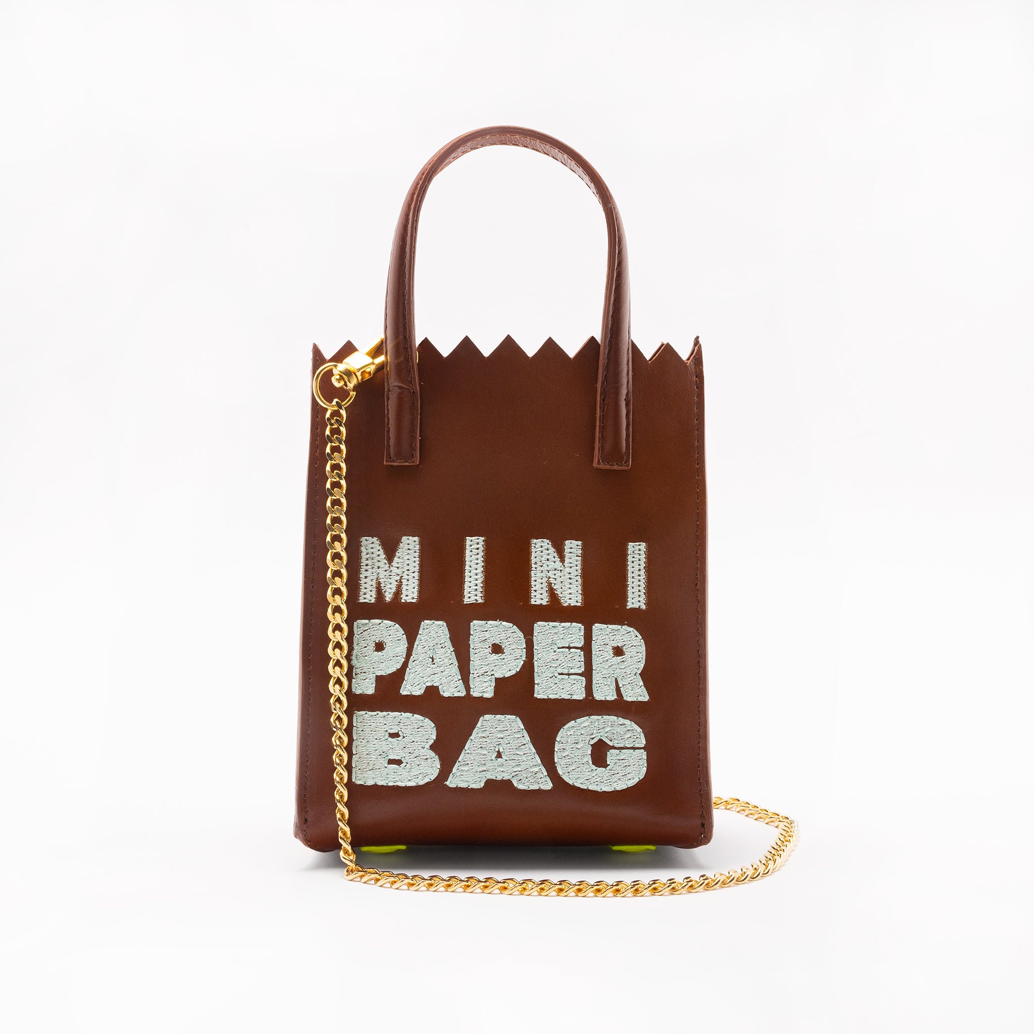 MINI paper BAG - caramelo + BORDADO menta HIELO - DIVINA CASTIDAD