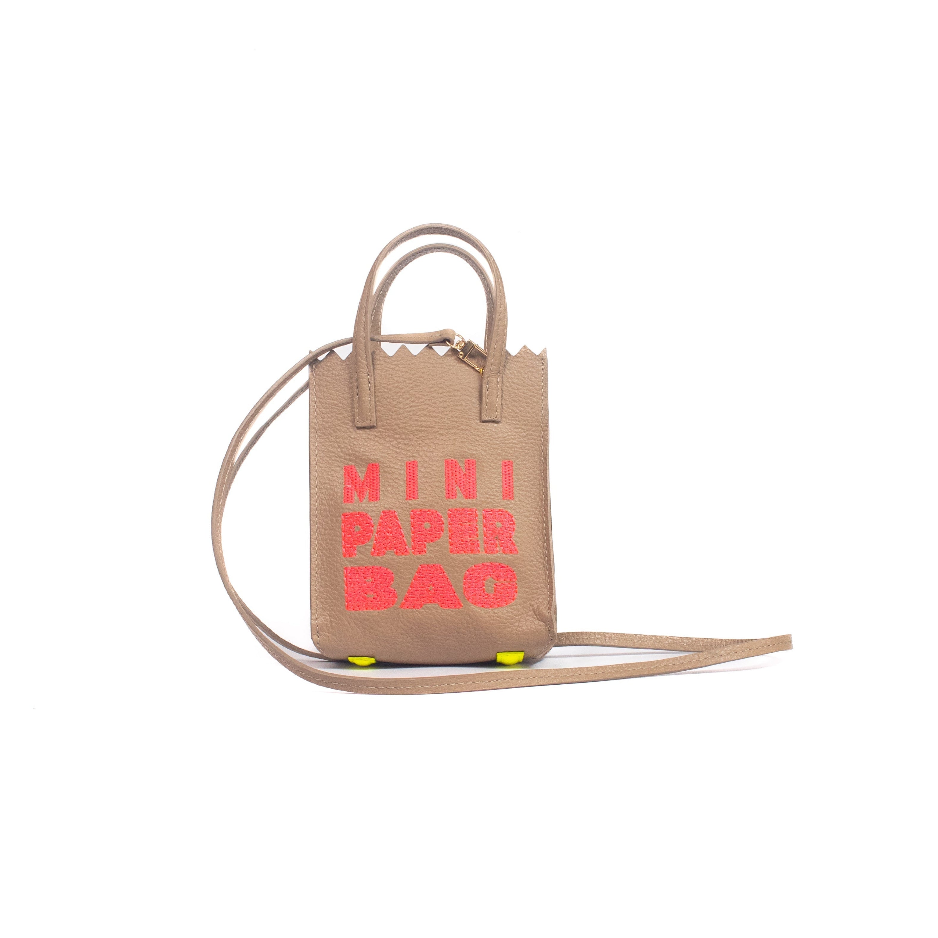 Mini Paper Bag - Cocoa x Neon Pink