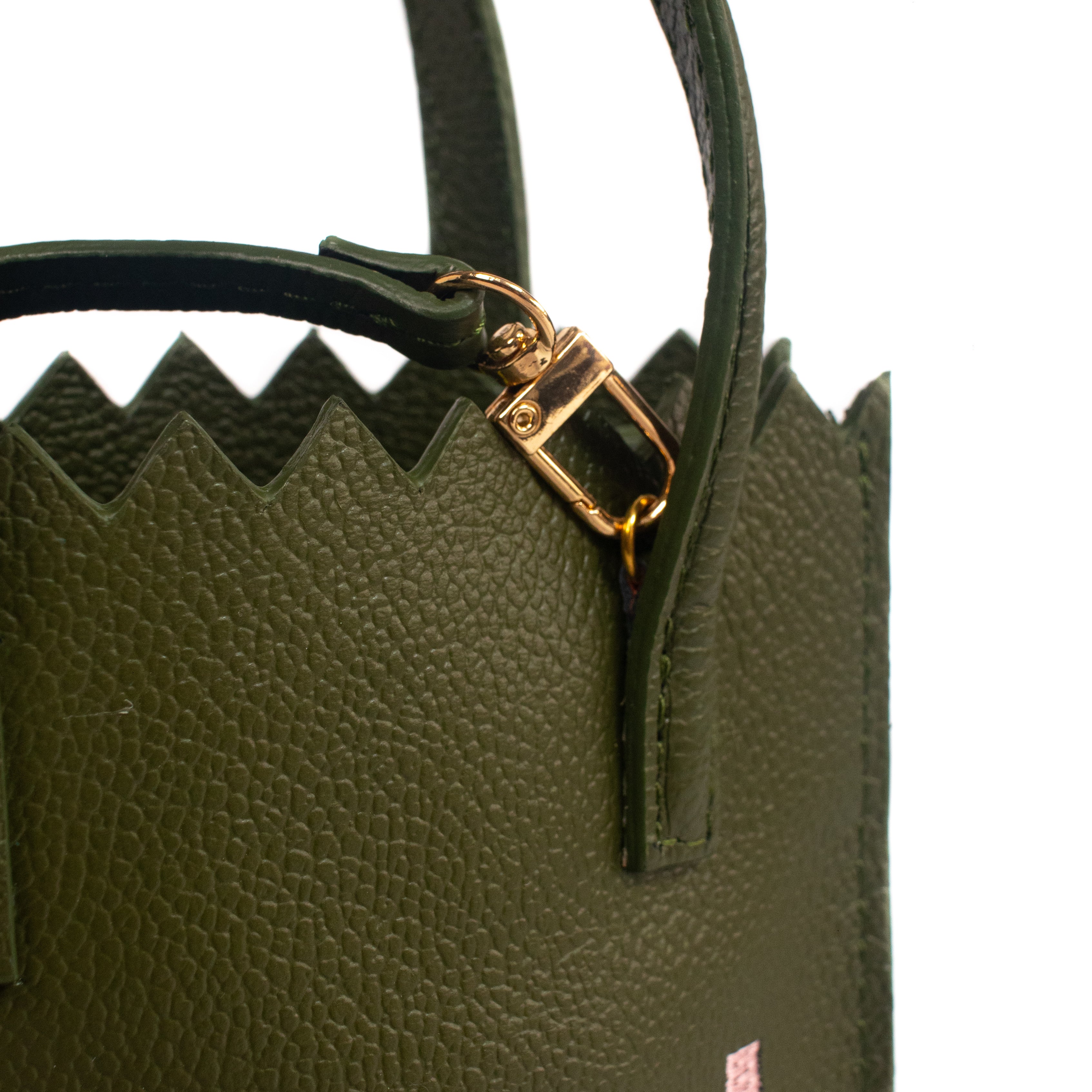 Mini Paper Bag - Verde Olivo - Bordado Rosa