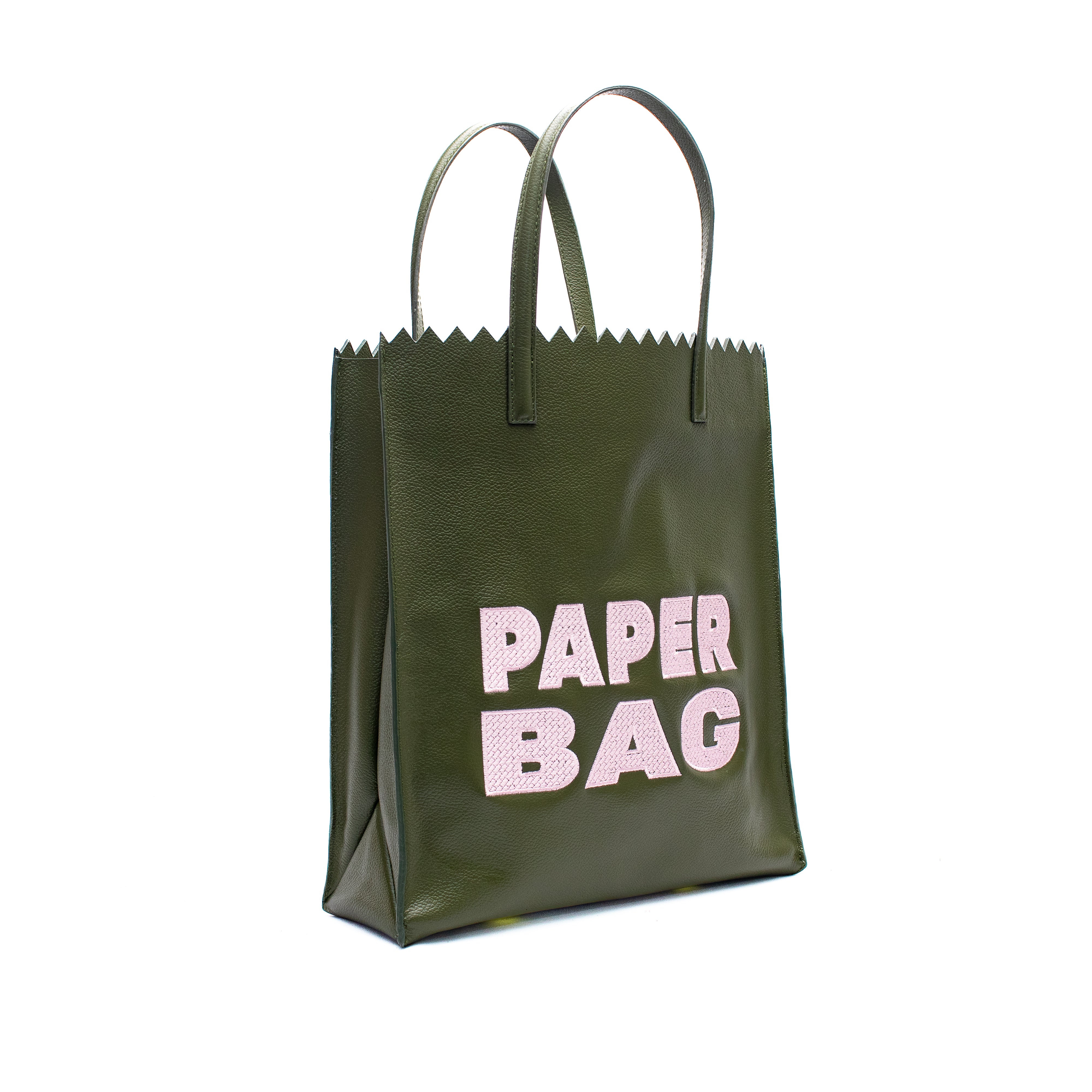 PAPER BAG verde olivo x rosa claro