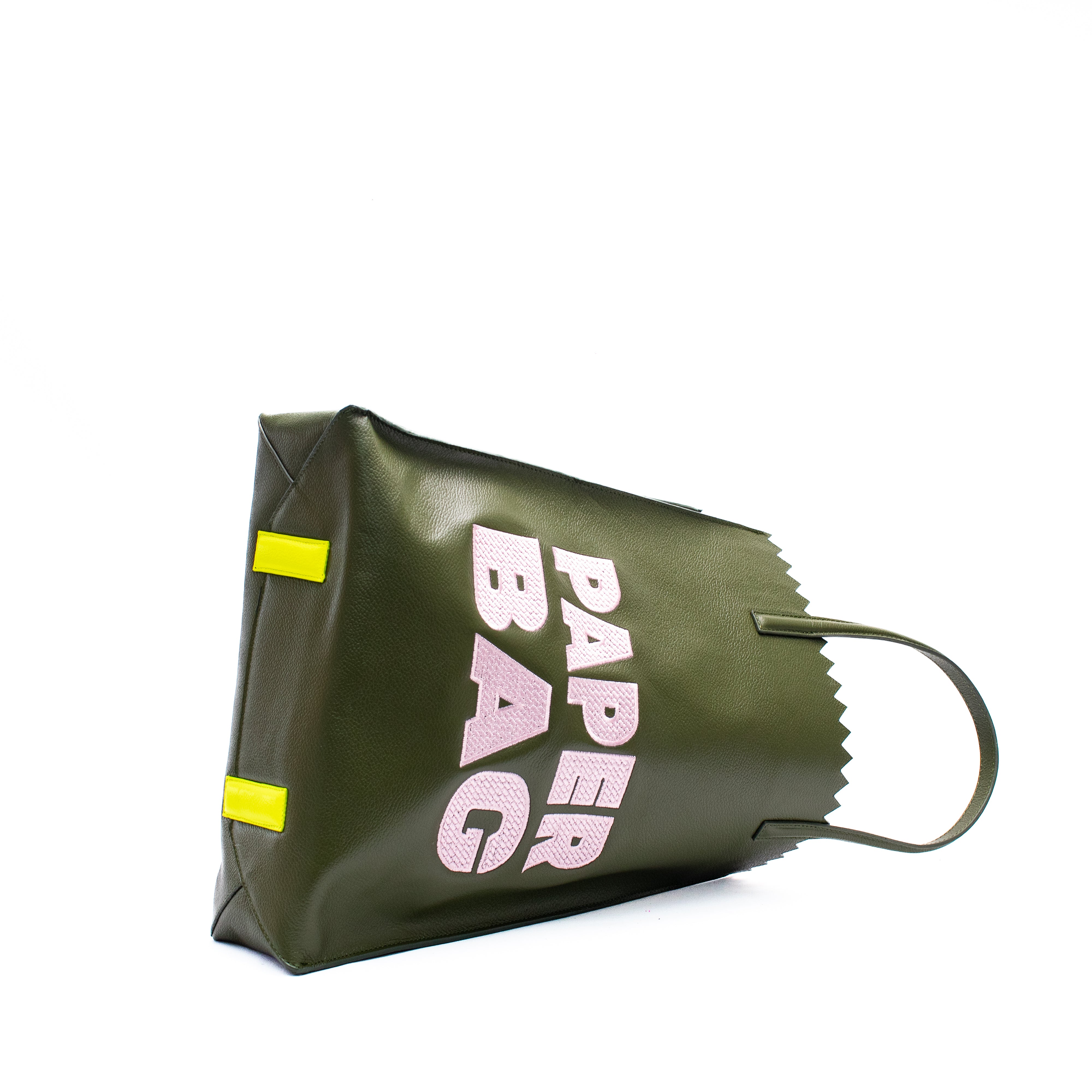 PAPER BAG verde olivo x rosa claro
