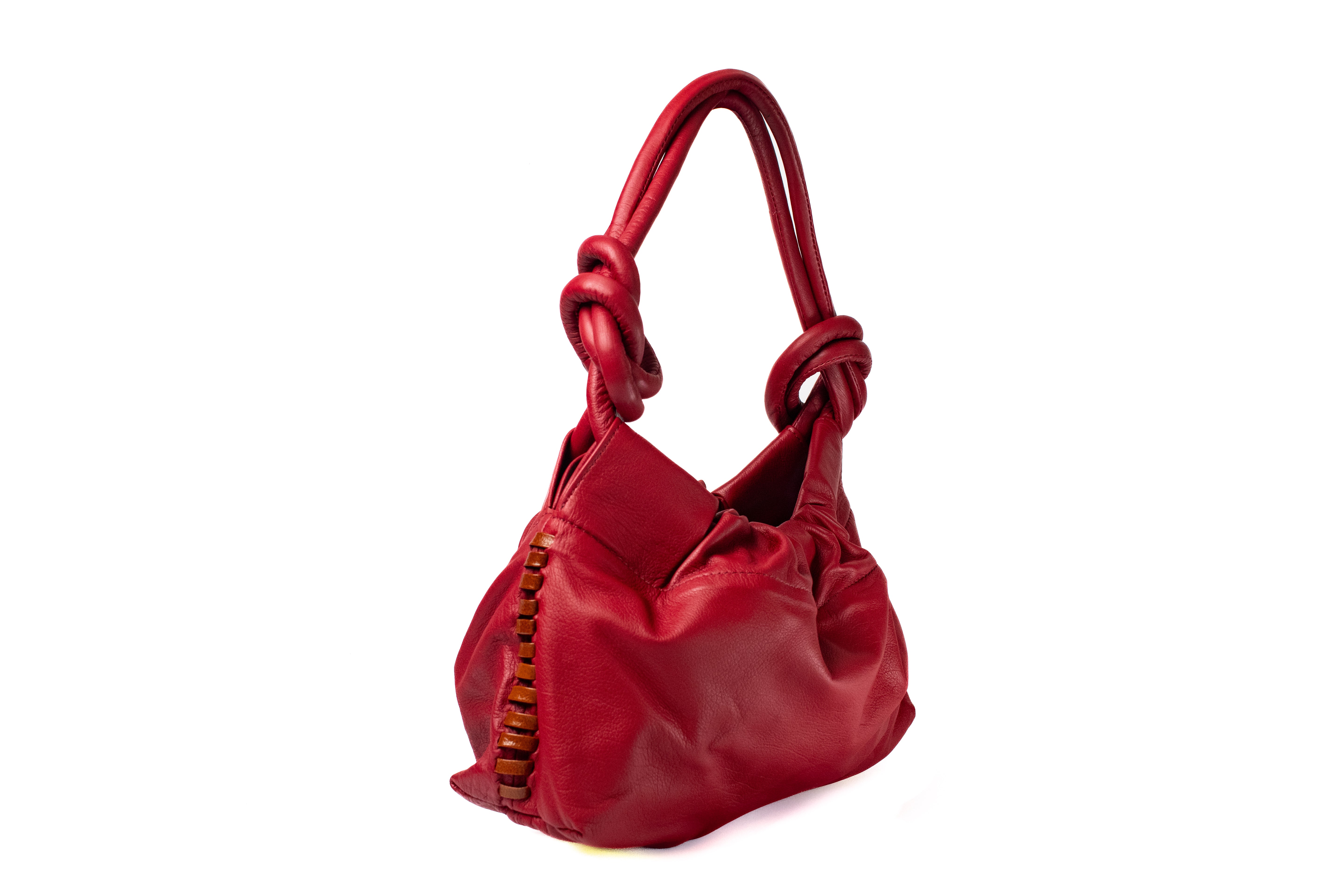 CHUNKIE baguette BAG - Burdeos x tejido caramelo.
