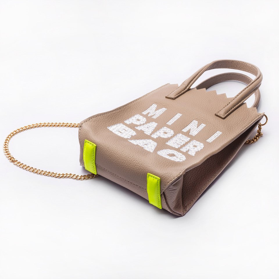 MINI paper BAG - cocoa + BORDADO hilo BLANCO - DIVINA CASTIDAD
