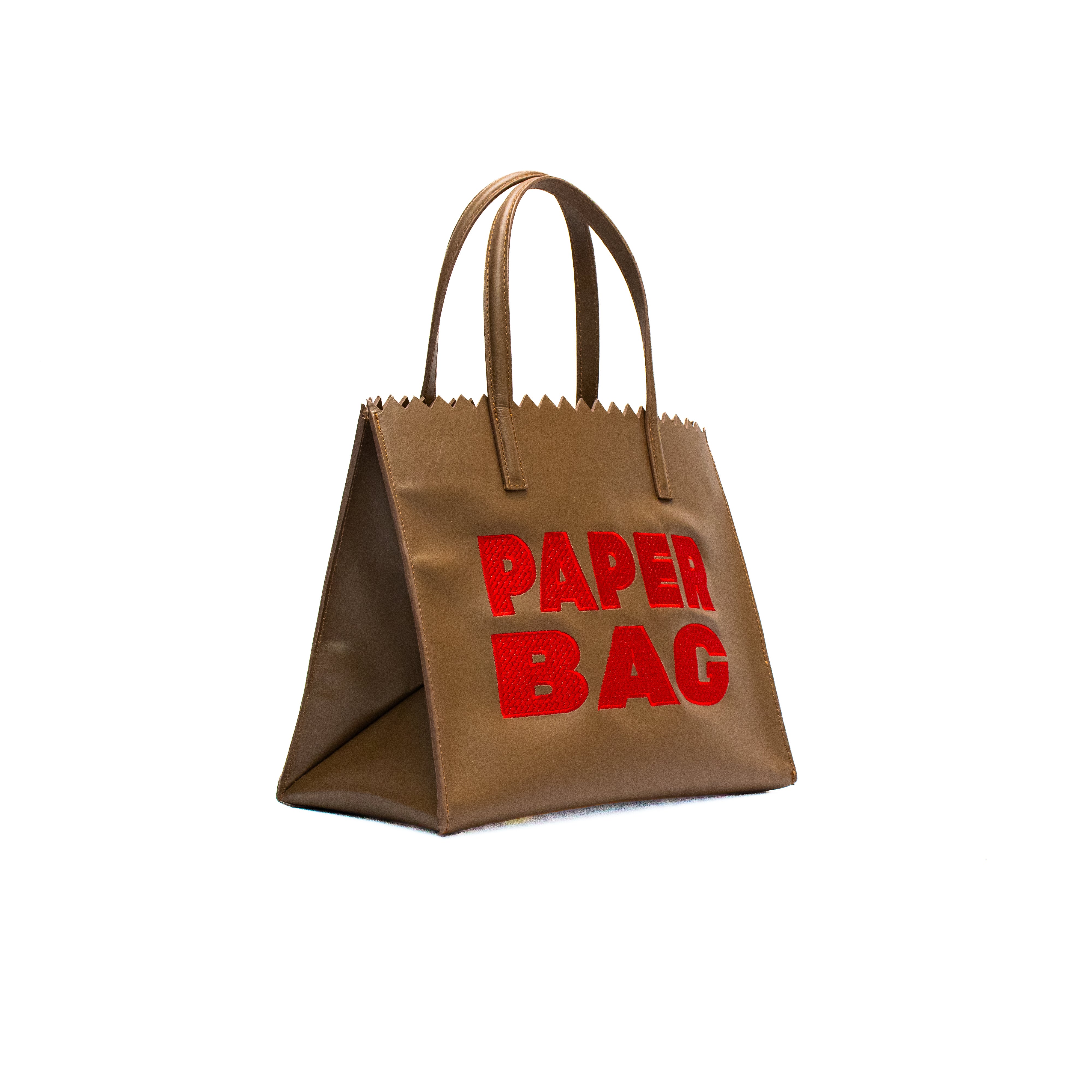 PAPER BAG SHORT - taupe x bordado rojo