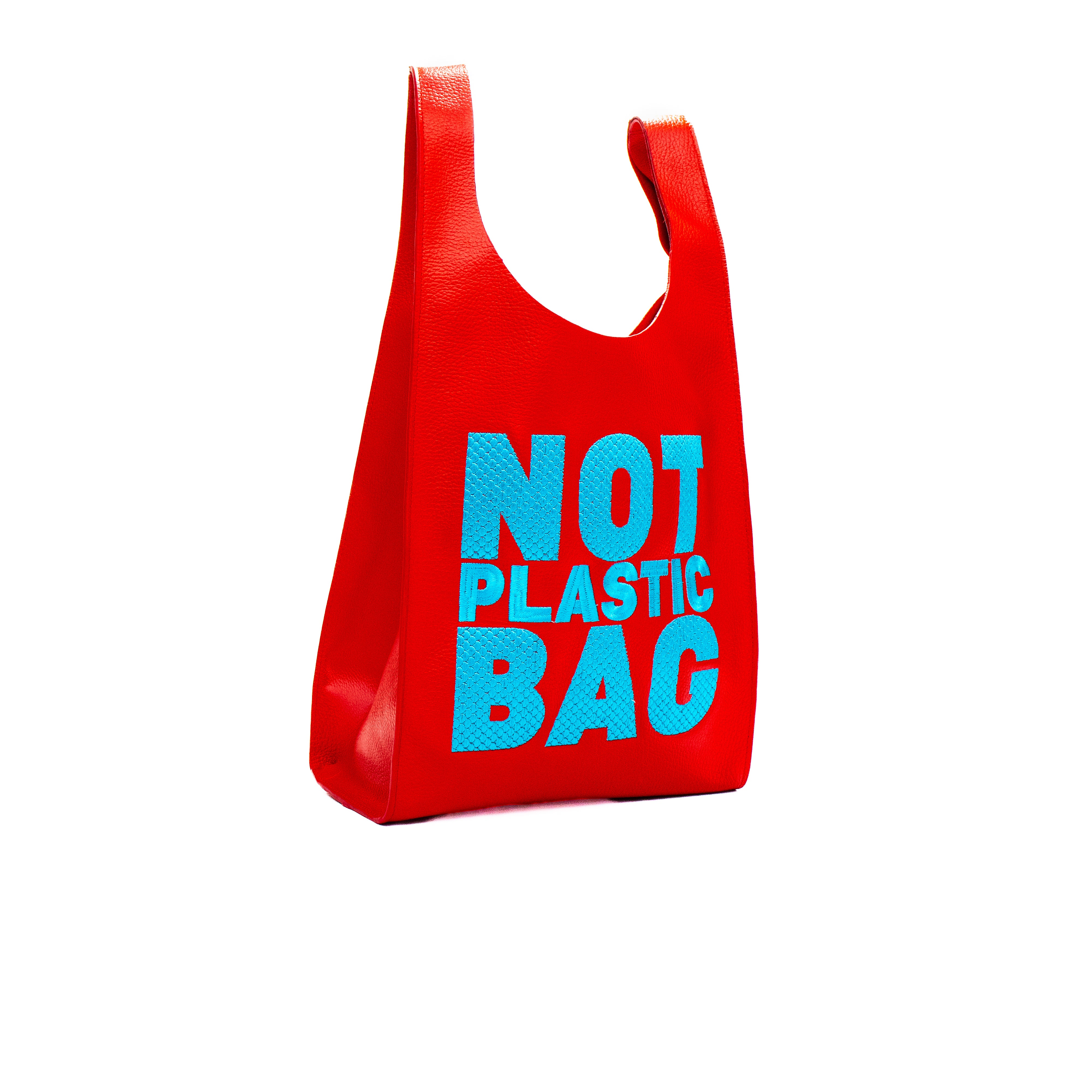 PLASTIC BAG MIDI - rojo x bordado celeste