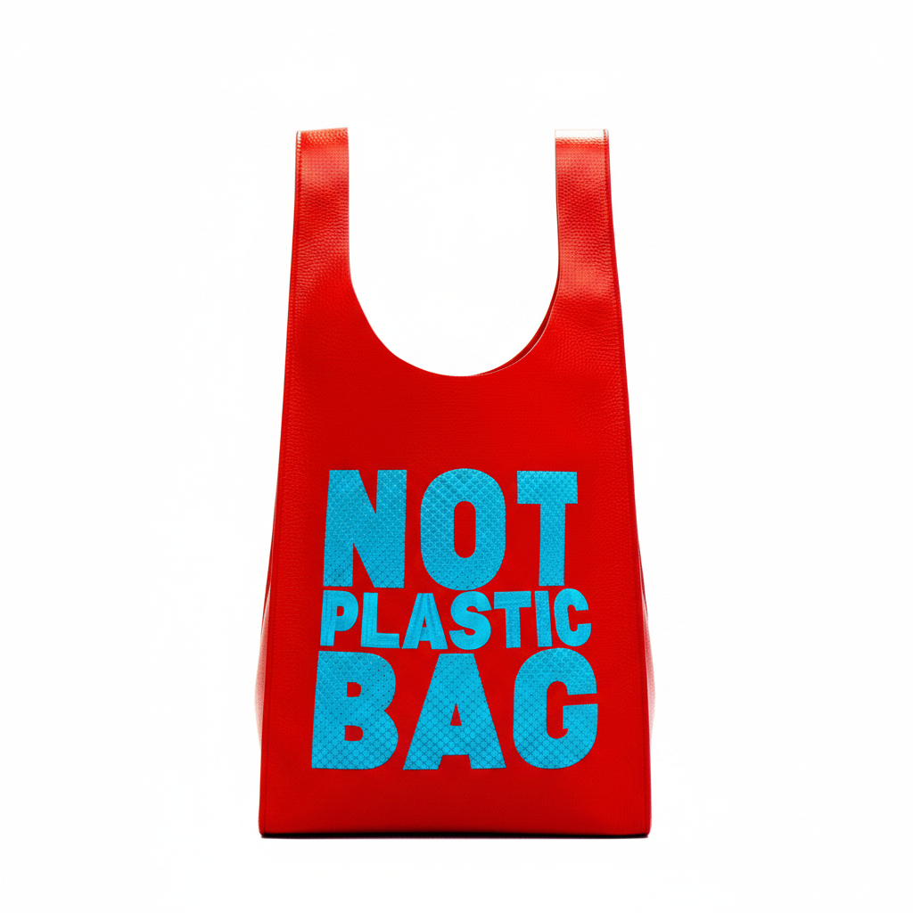 PLASTIC BAG MIDI - rojo x bordado celeste