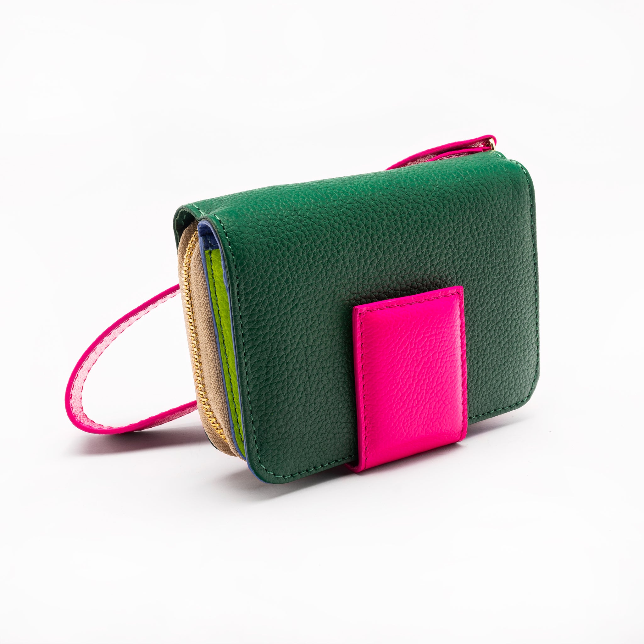 WALLET zipper - VERDE trebol +FUCSIA neón - DIVINA CASTIDAD