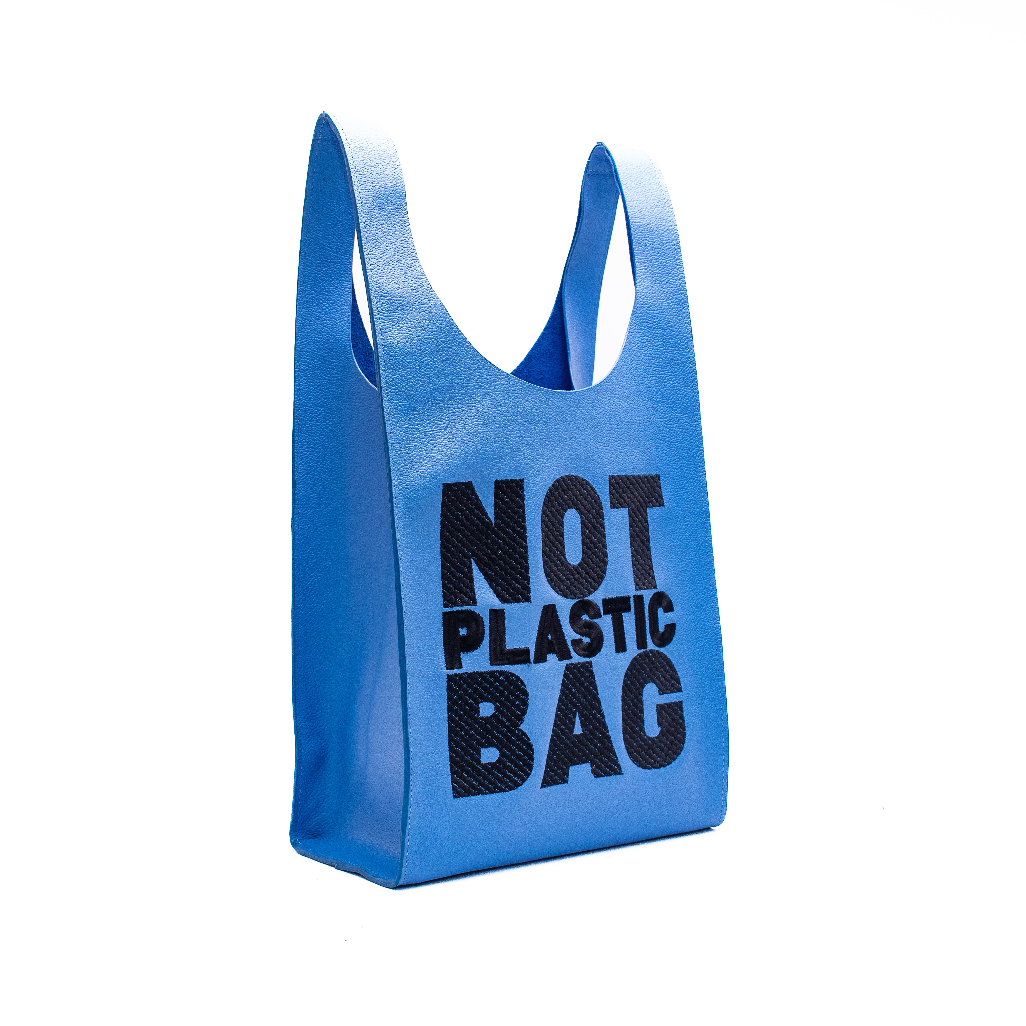 PLASTIC BAG MIDI - azul CERULEO x bordado negro