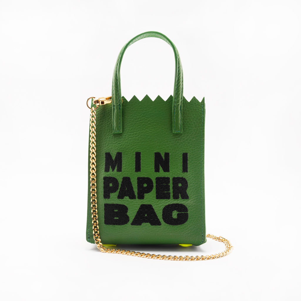 MINI paper BAG - verde PINO + bordado NEGRO - DIVINA CASTIDAD