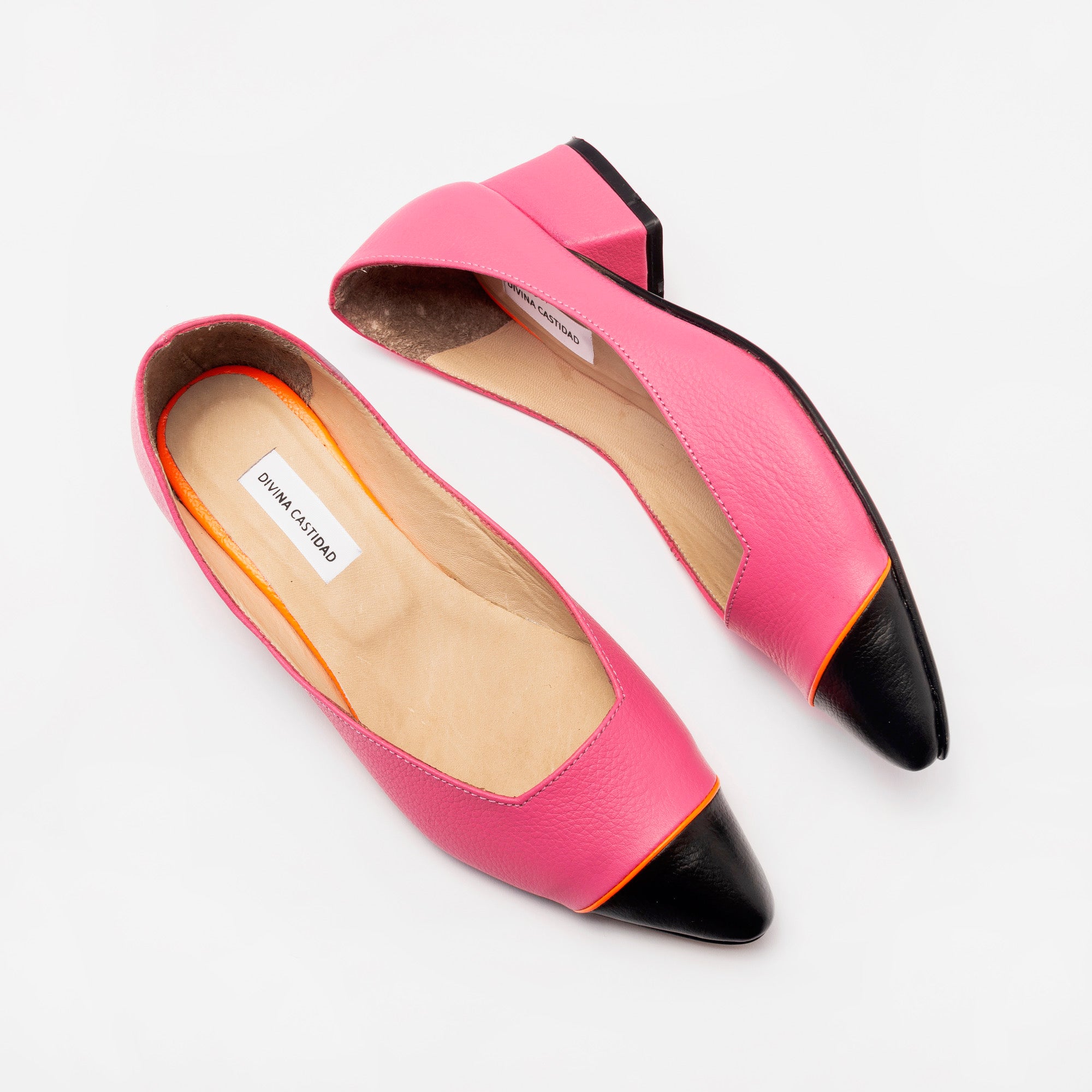 MIDI heels - ROSADO chicle x NEGRO + naranja NEÓN - DIVINA CASTIDAD