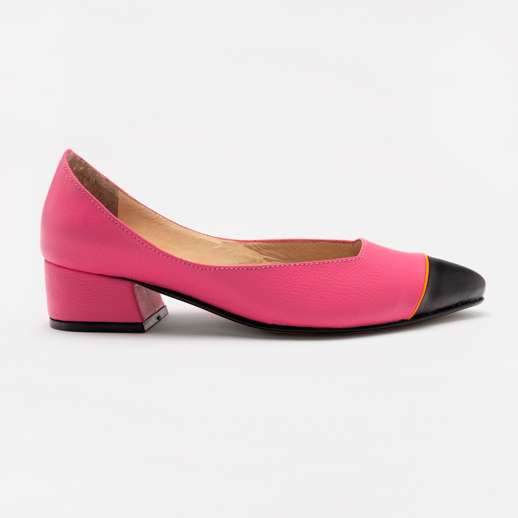 MIDI heels - ROSADO chicle x NEGRO + naranja NEÓN - DIVINA CASTIDAD