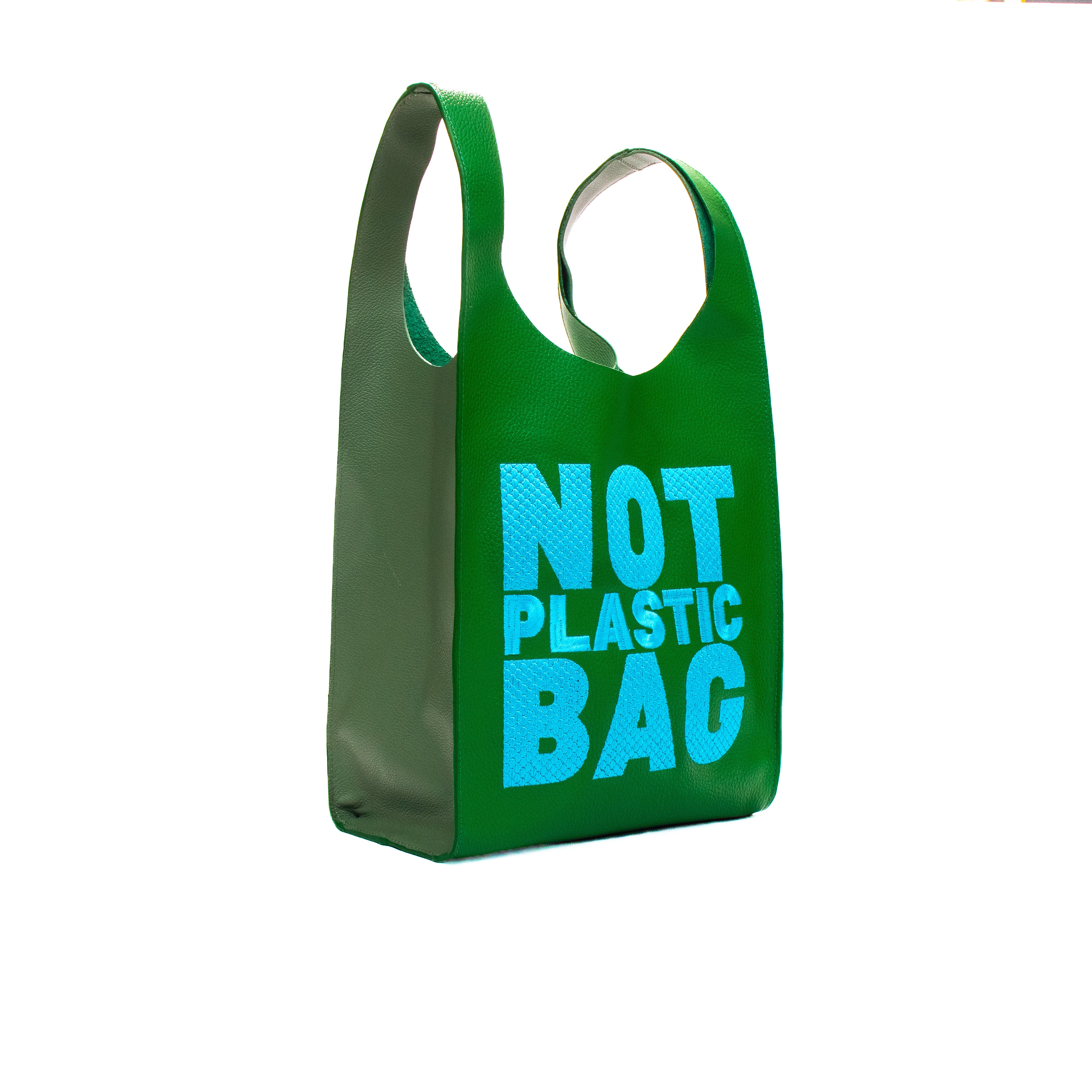 PLASTIC BAG MIDI - forest green x bordado celeste
