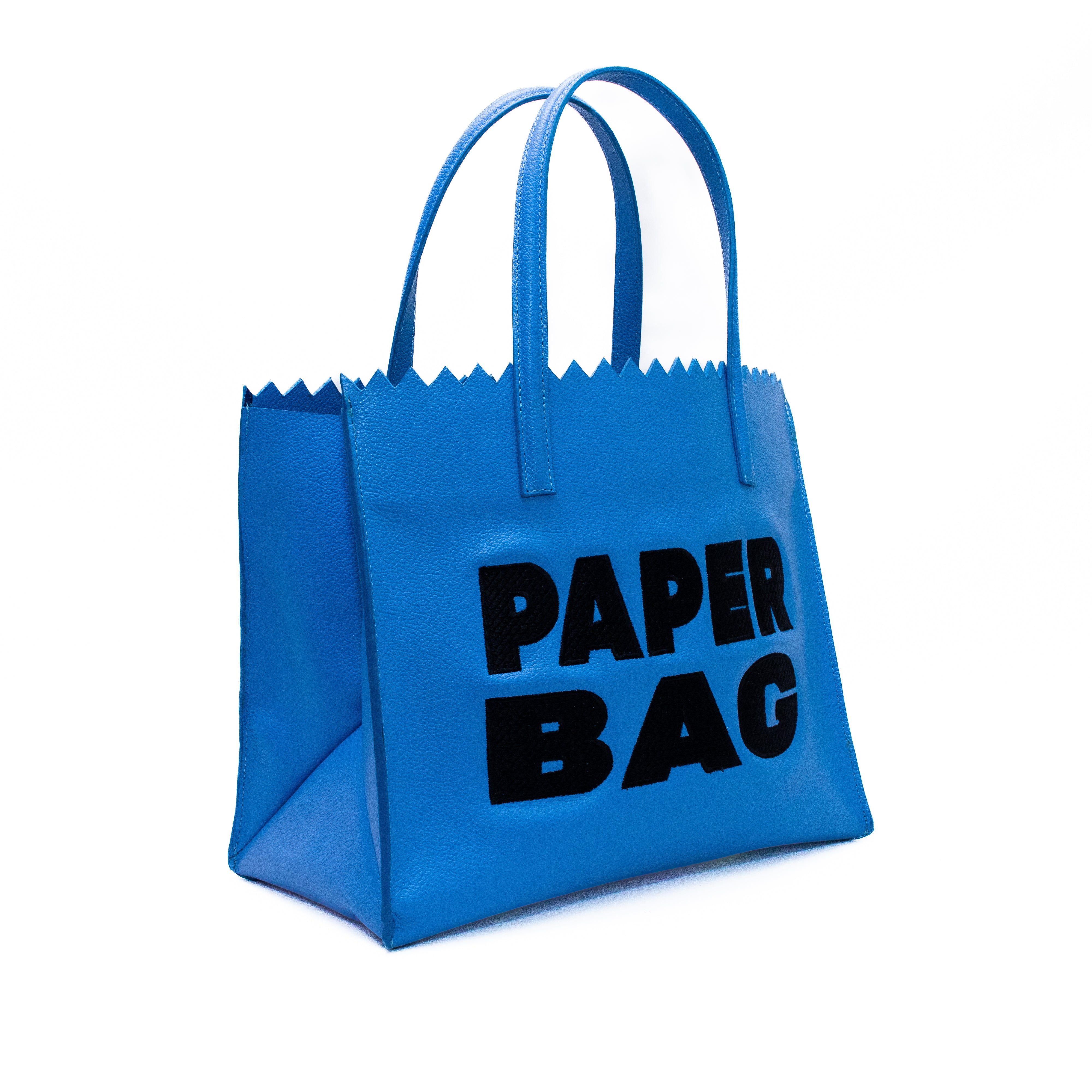 PAPER BAG SHORT - azul CERULEO x bordado negro