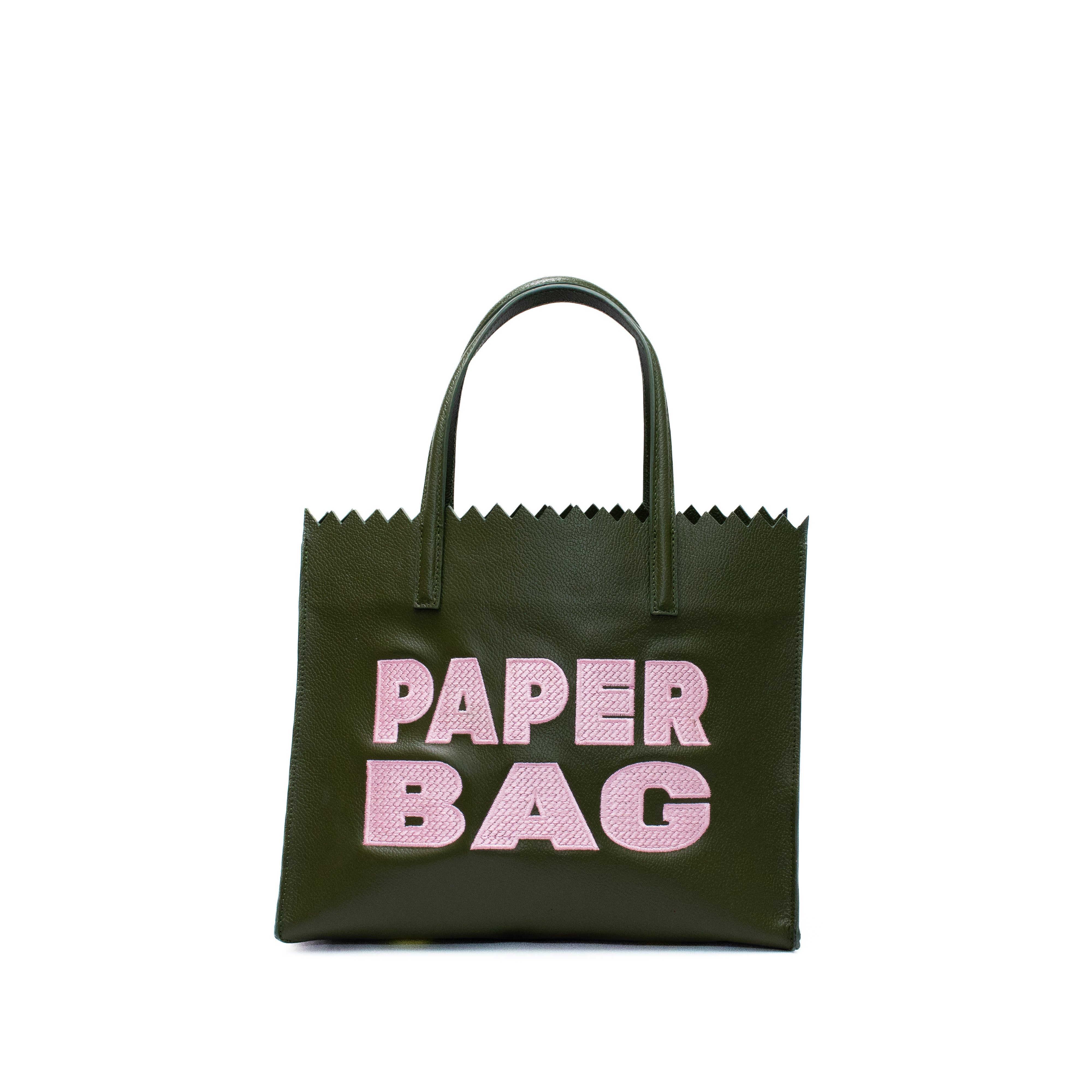 PAPER BAG SHORT - verde olivo x bordado rosa