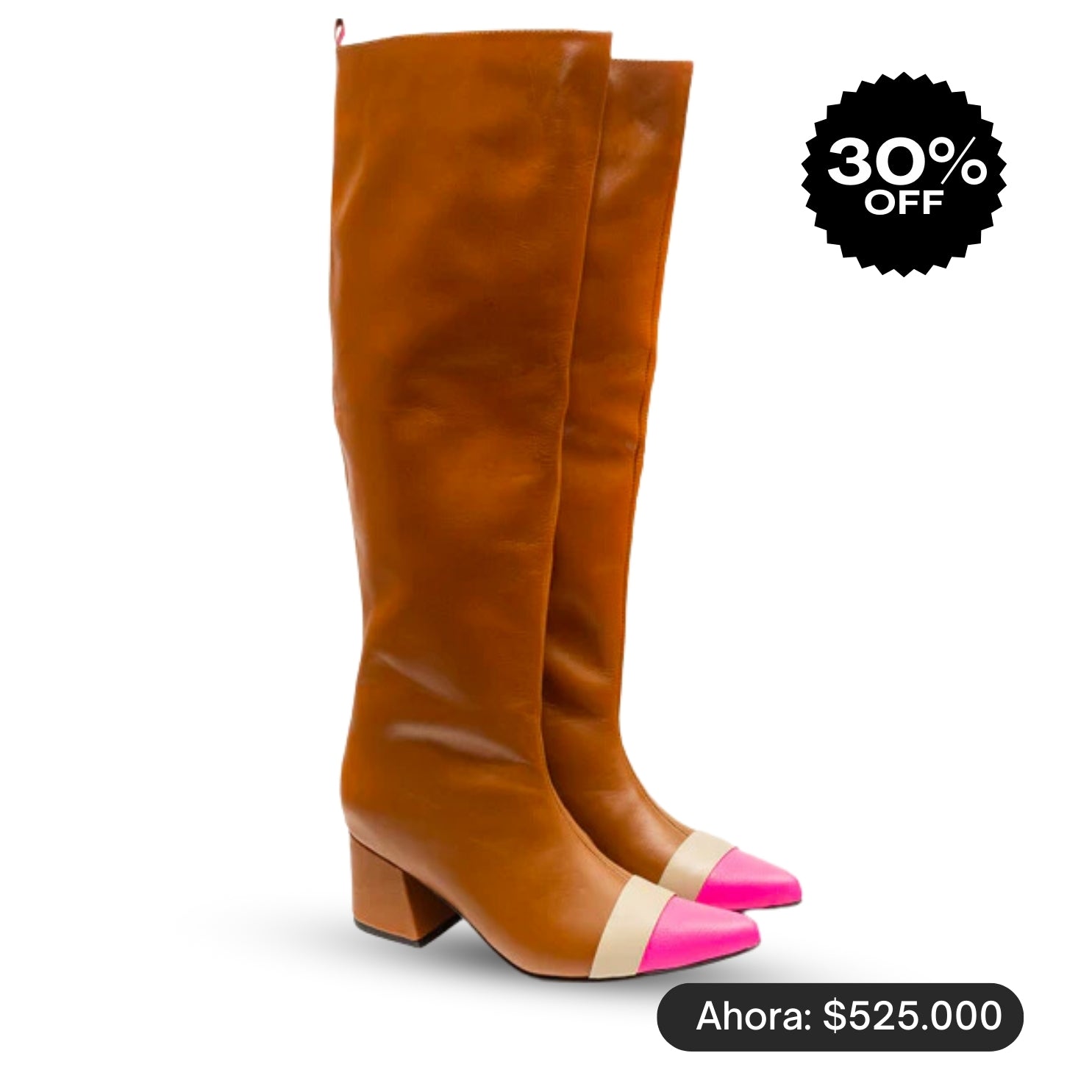 KNEE high BOOTS - miel + ROSA chicle NEÓN -