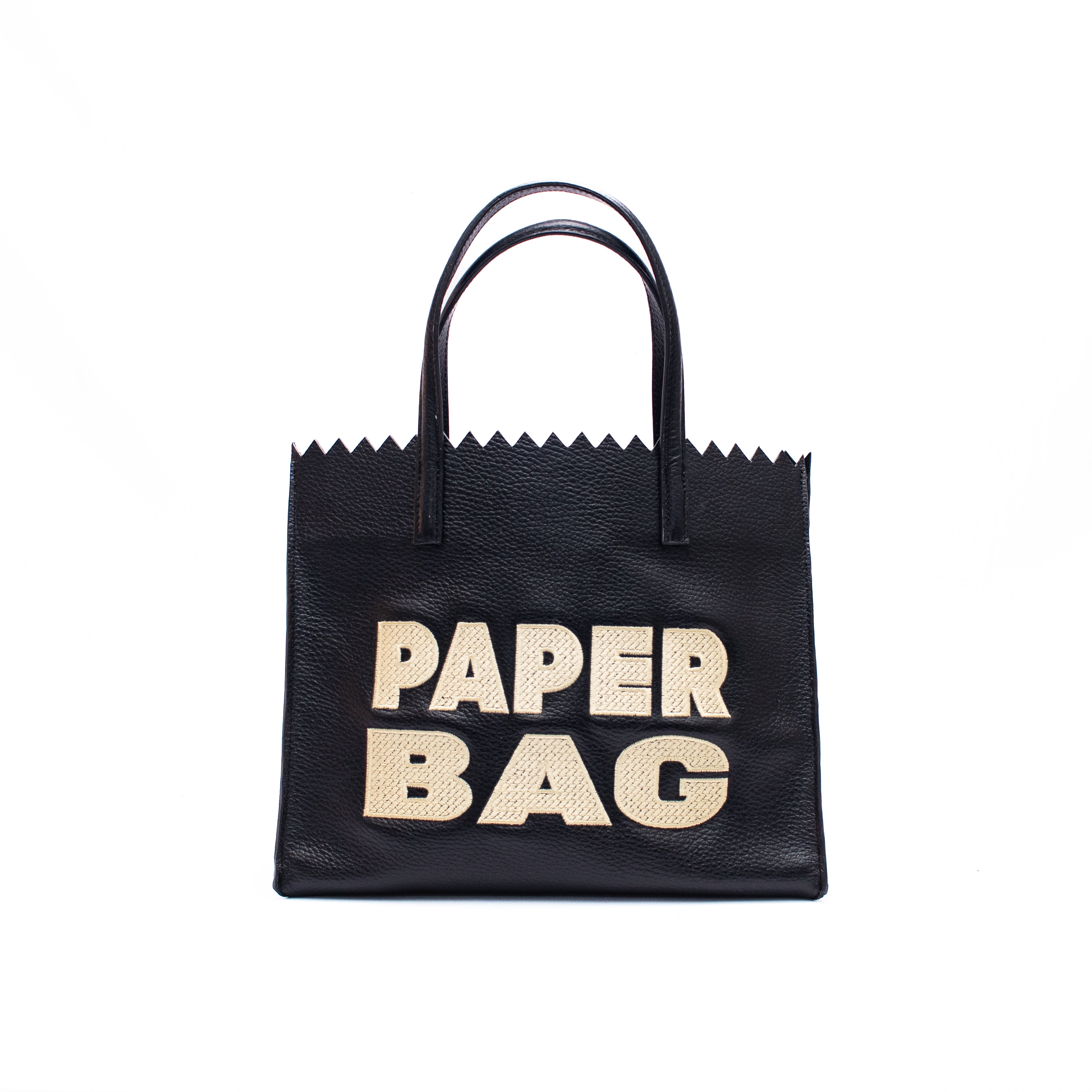 PAPER BAG SHORT - negro x bordado beige