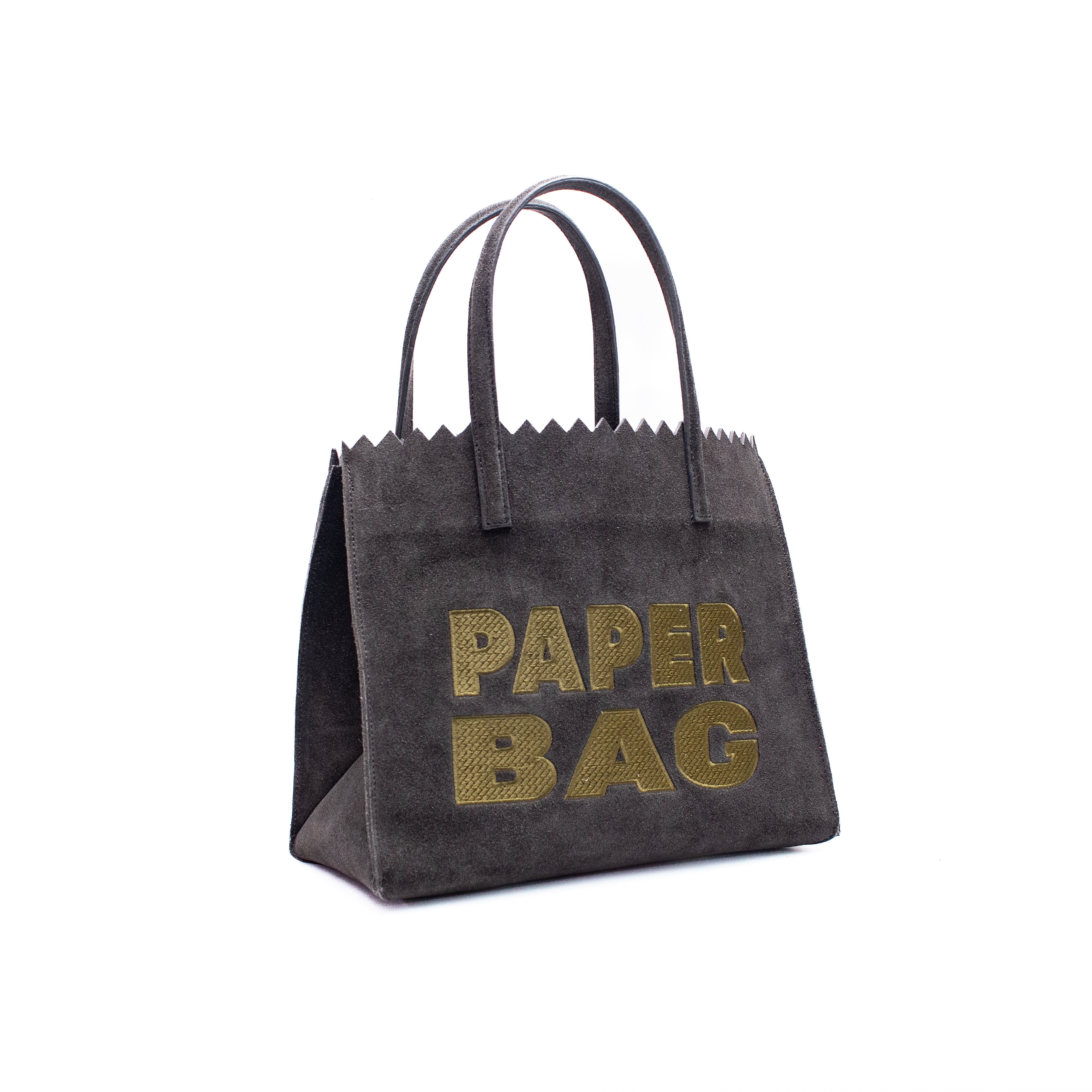 PAPER BAG SHORT suede - taupe x verde oliva