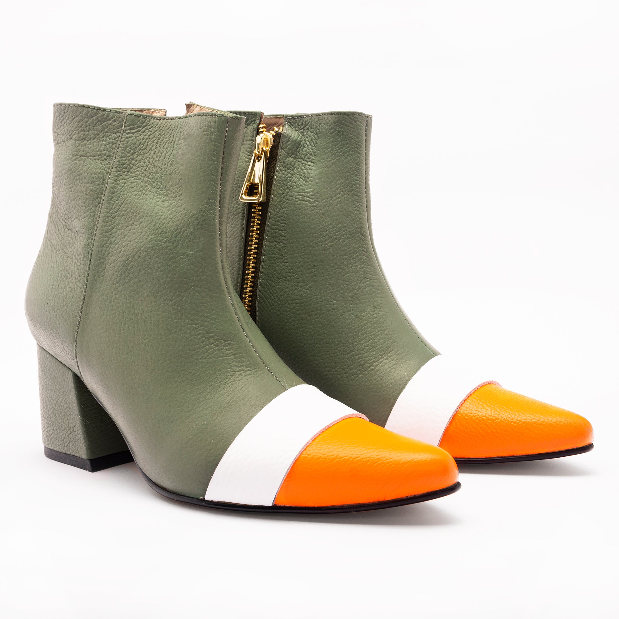 ANKLE boots - SALVIA + naranja NEÓN + blanco -