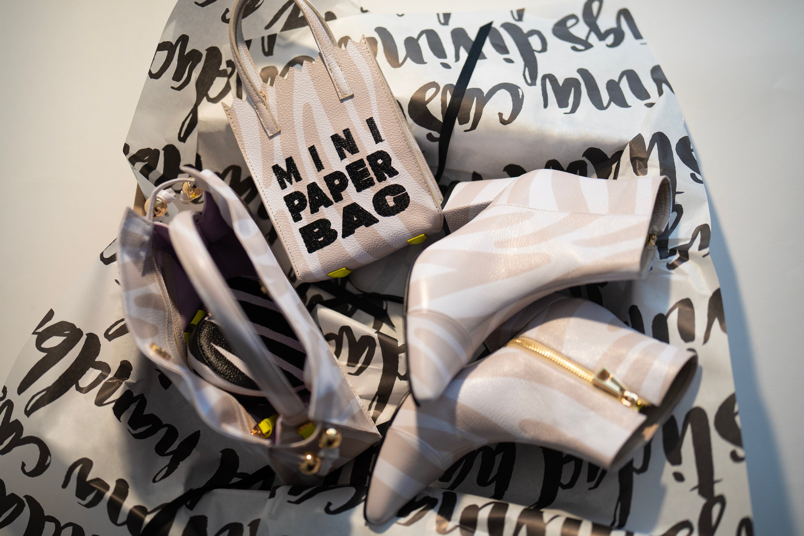 Mini Paper Bag - Beige Zebra Print