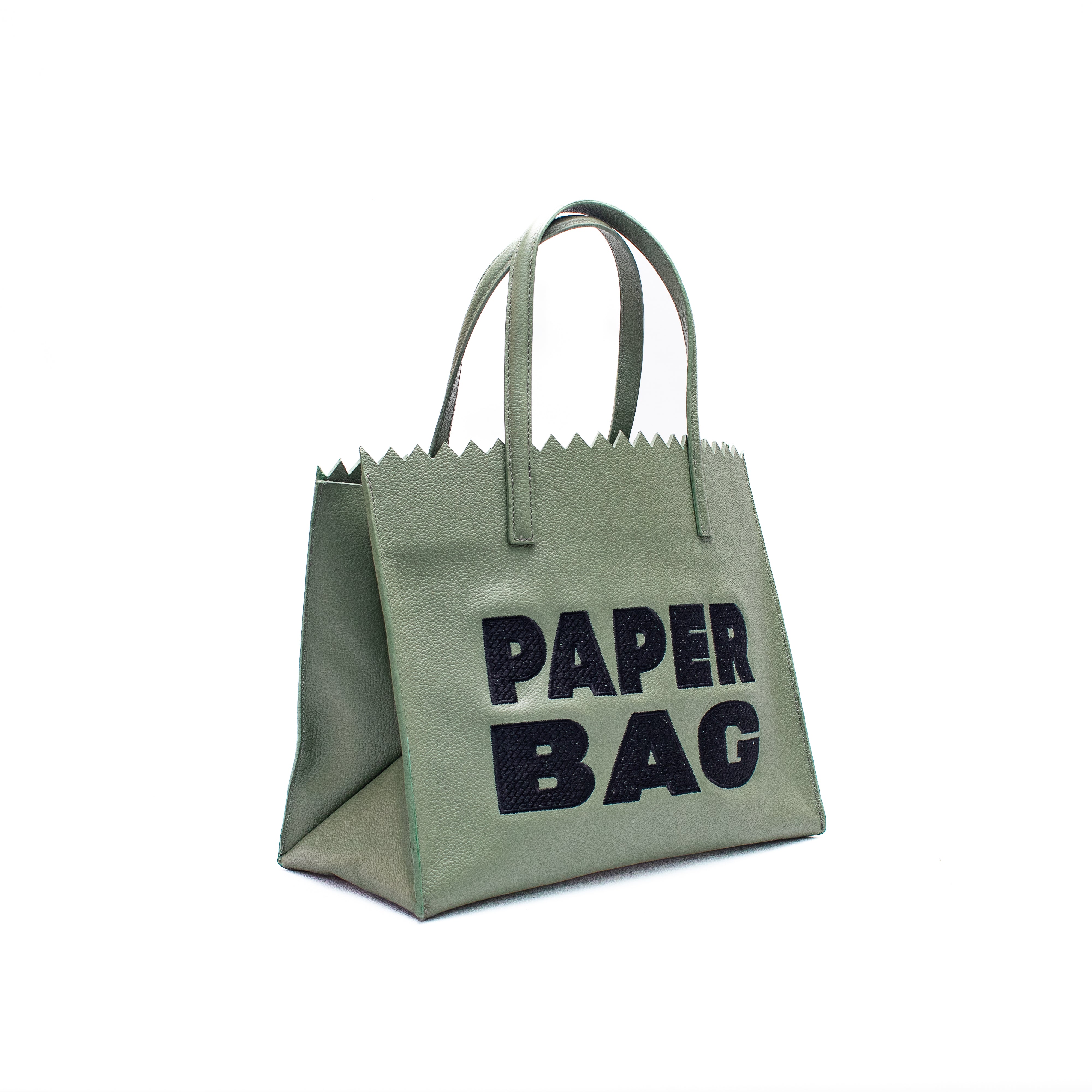 PAPER BAG SHORT - salvia x bordado negro