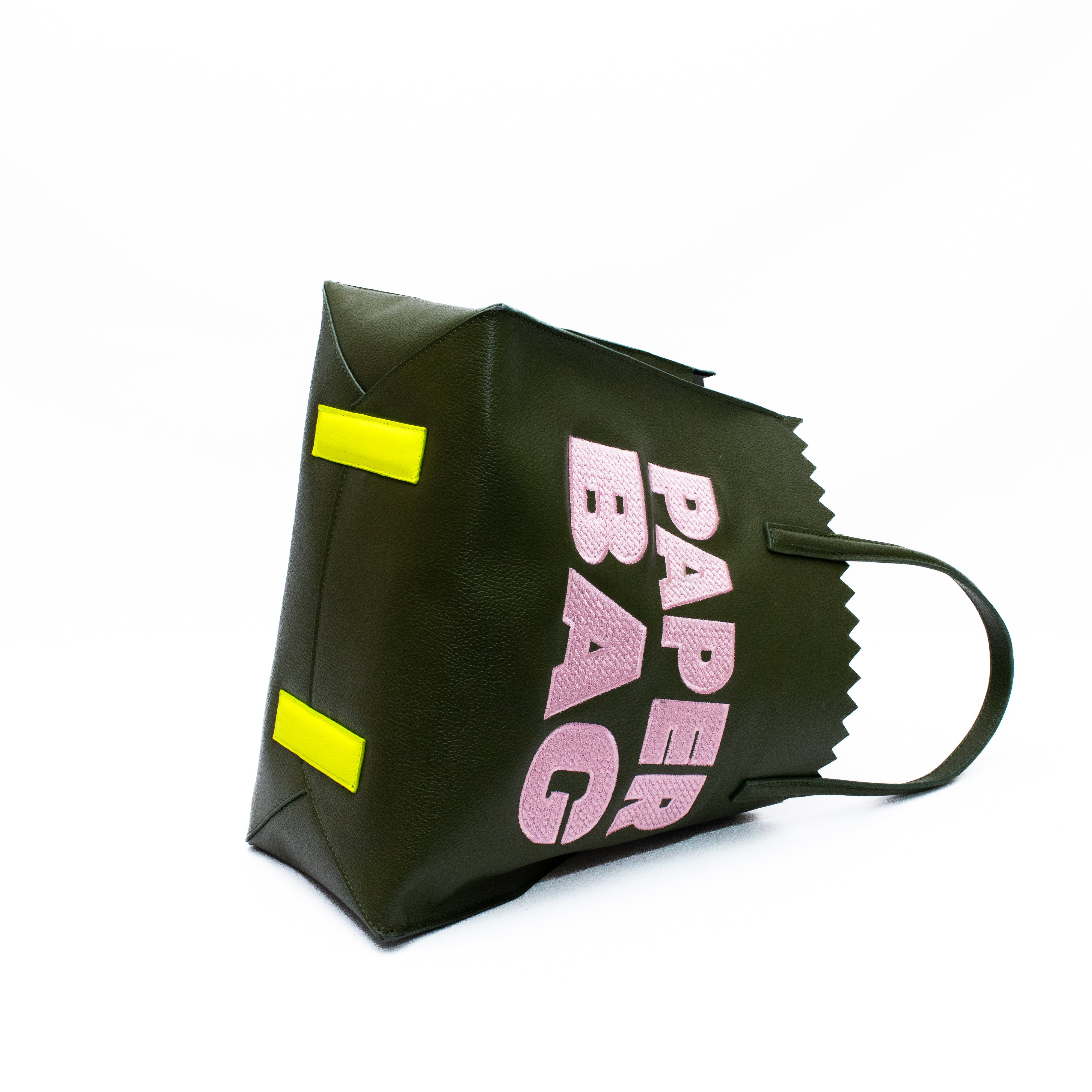 PAPER BAG SHORT - verde olivo x bordado rosa