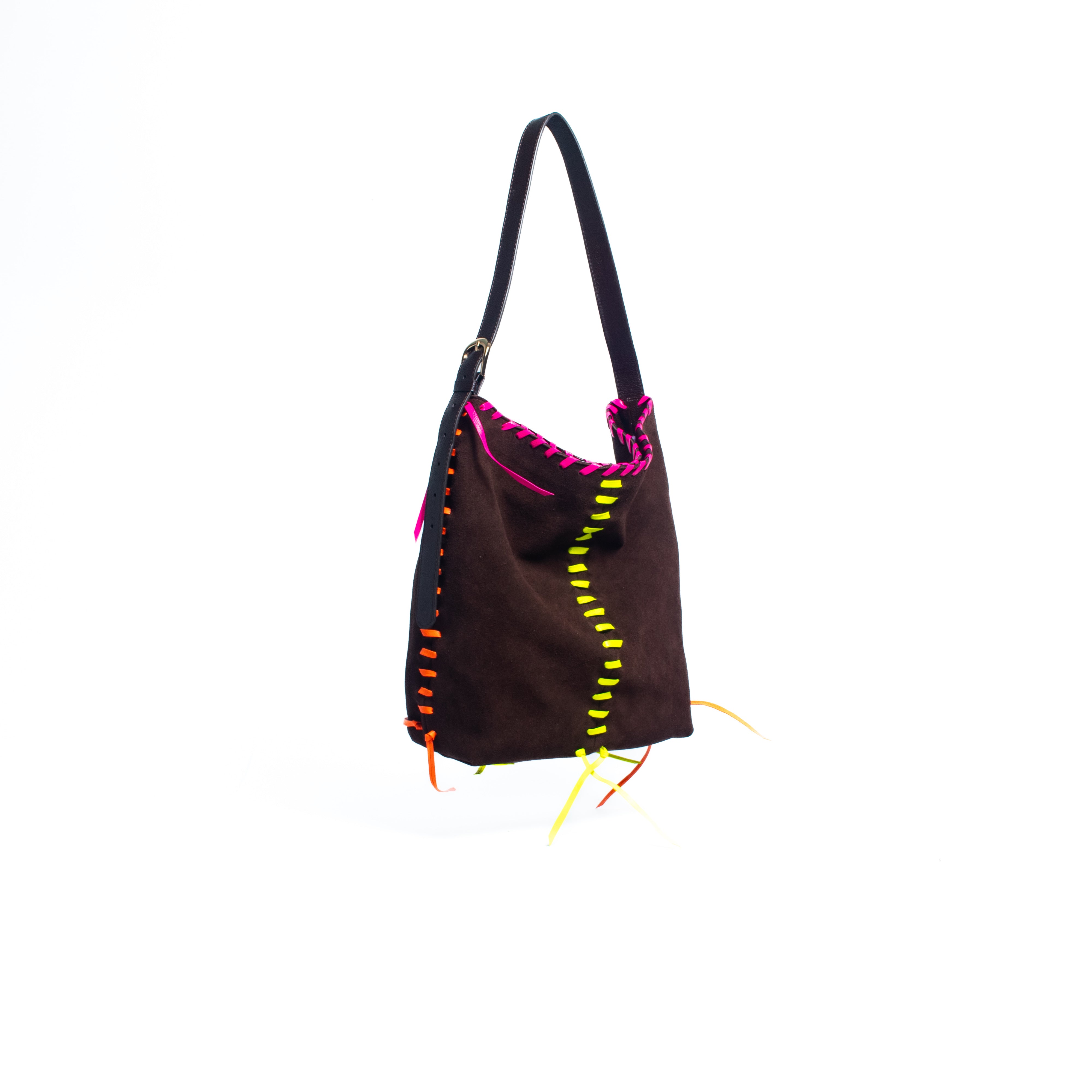 PIÑATA BAG - chocolate x cintas en cuero neón