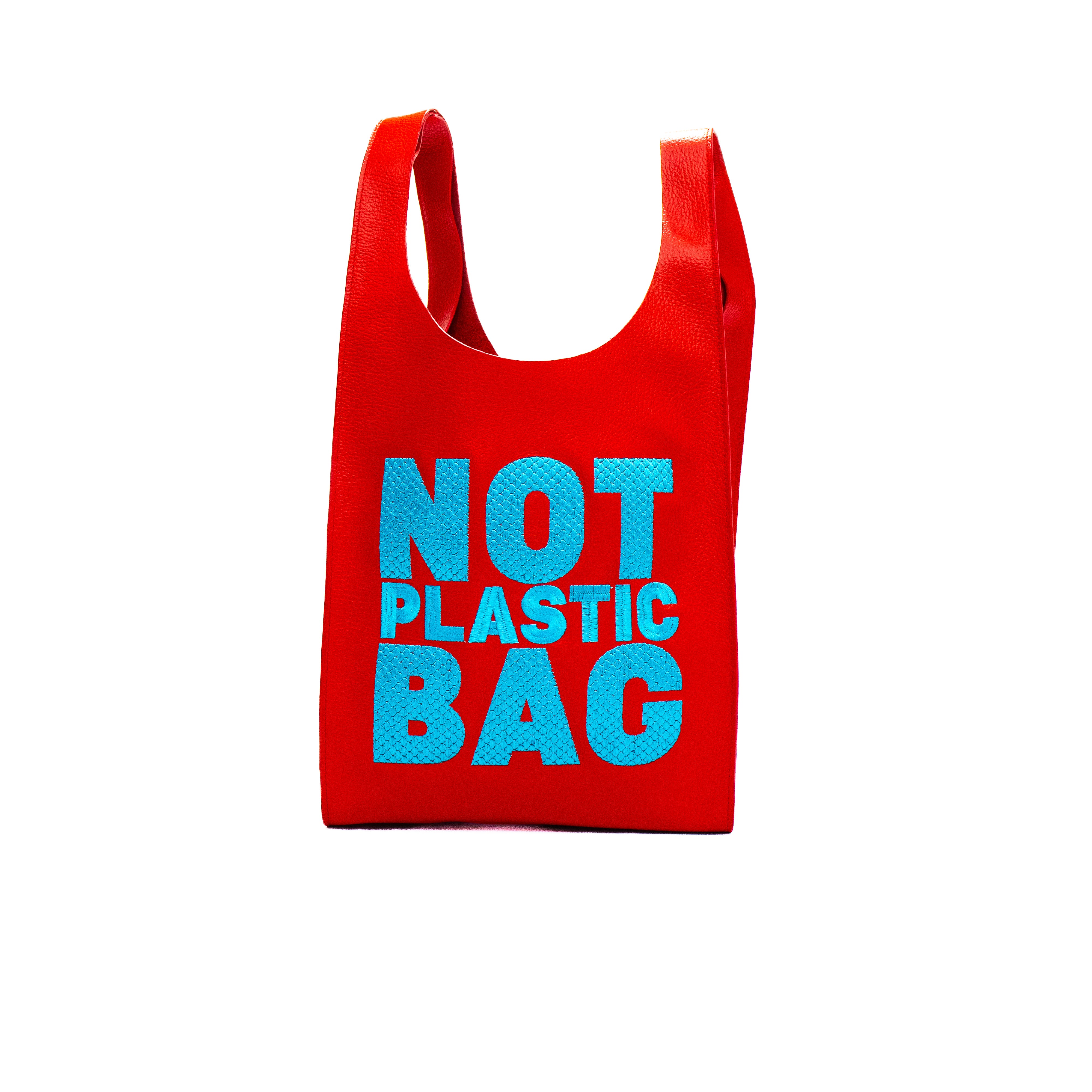 PLASTIC BAG MIDI - rojo x bordado celeste