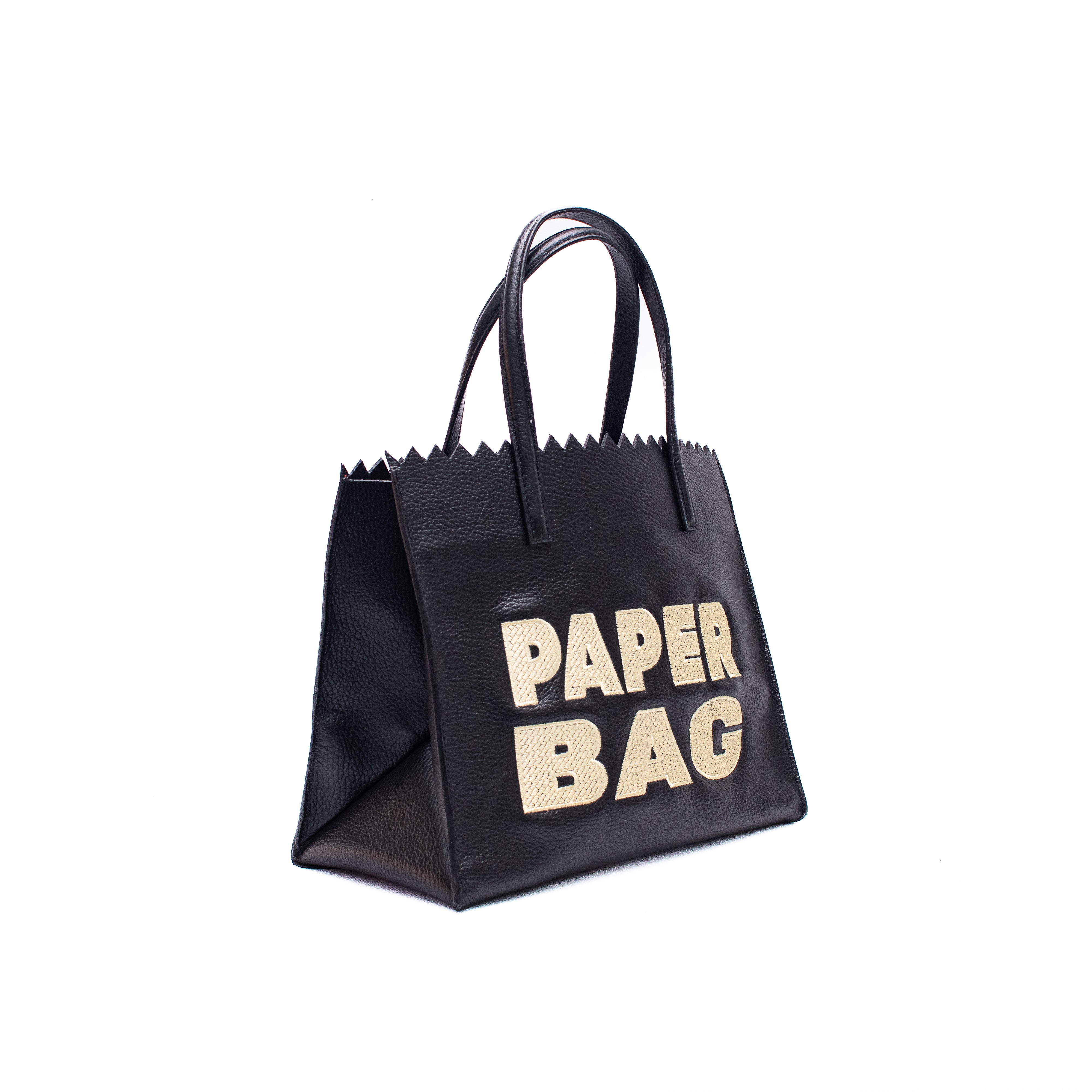 PAPER BAG SHORT - negro x bordado beige