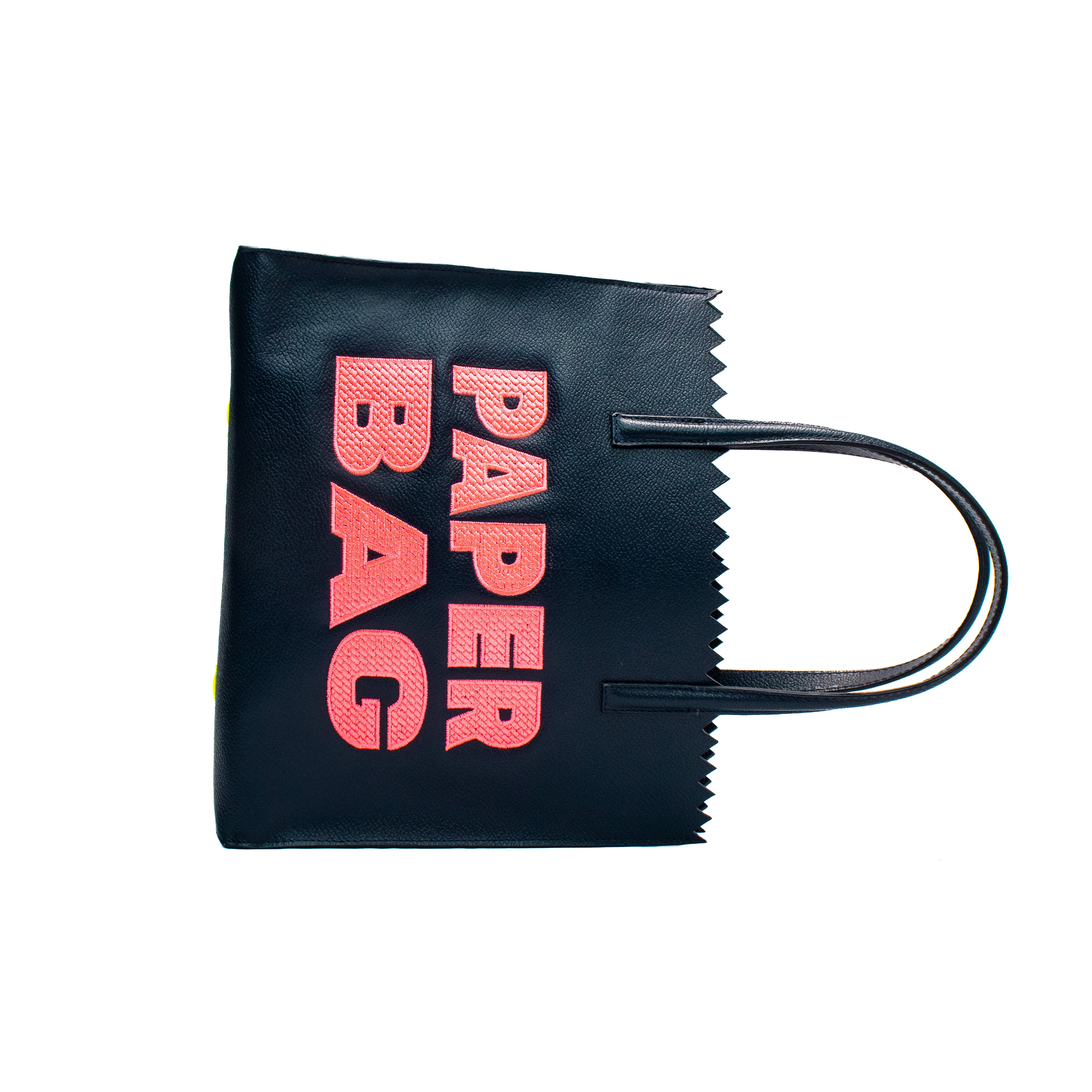 PAPER BAG SHORT - navy blue x bordado rosa neón