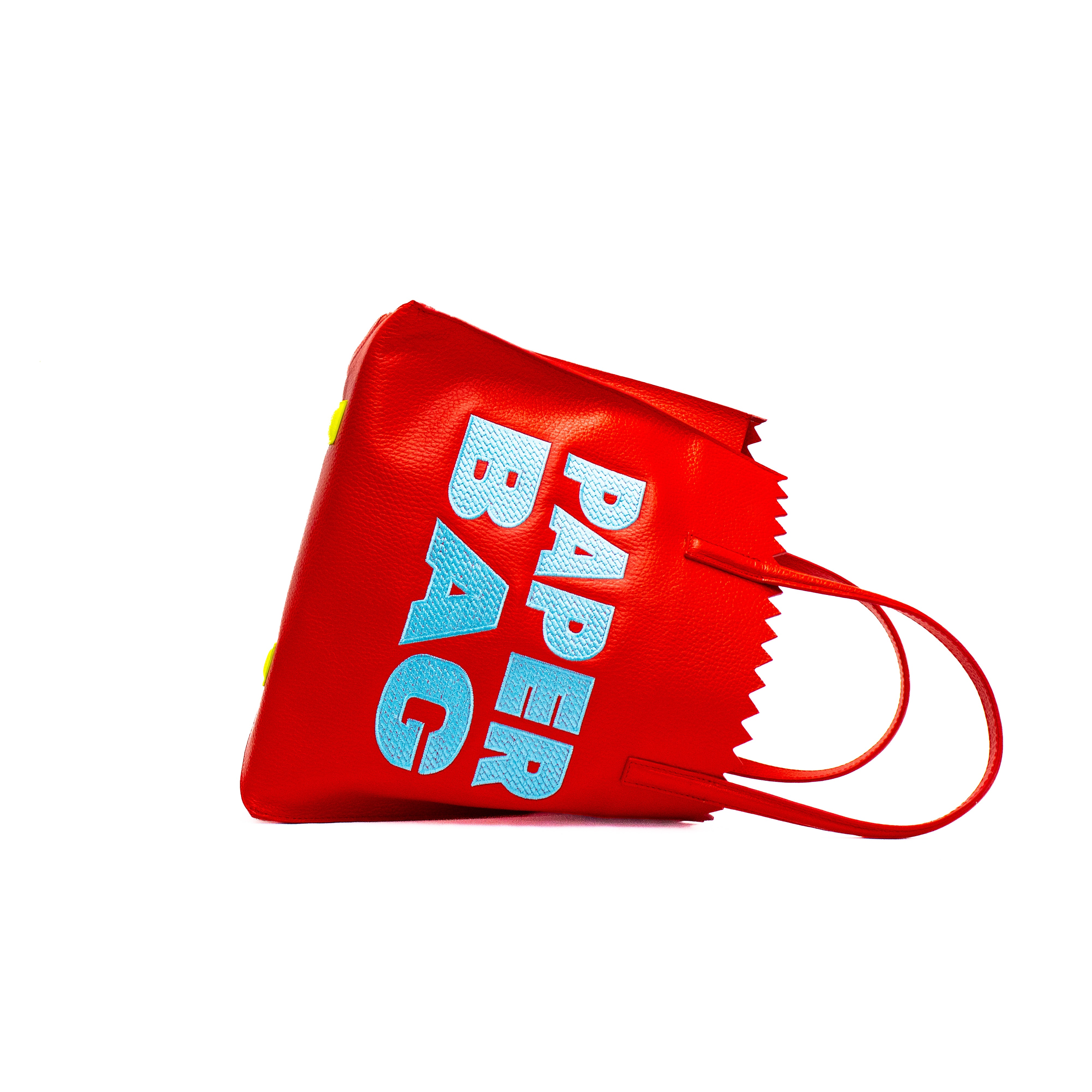 PAPER BAG SHORT - rojo x bordado celeste