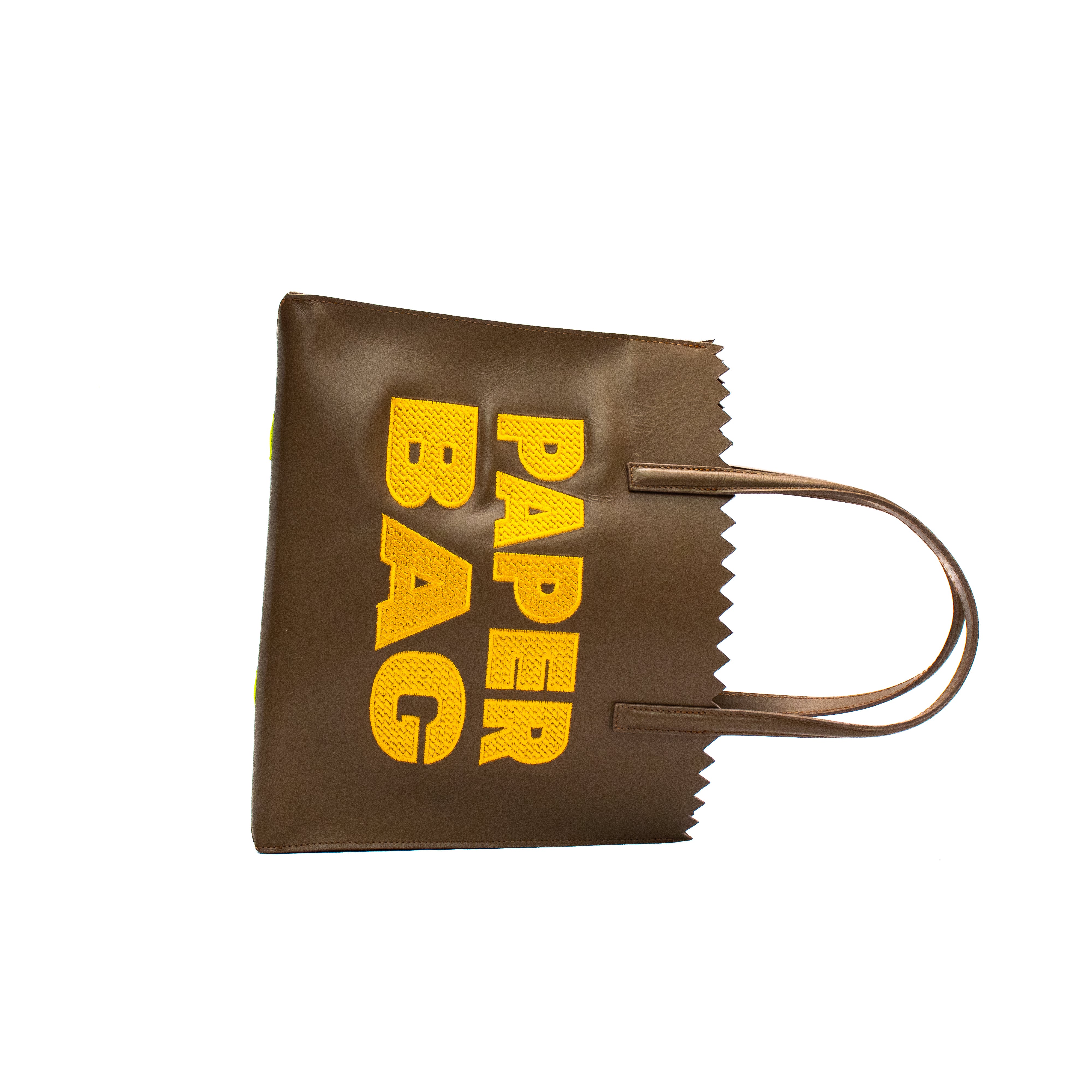 PAPER BAG SHORT taupe x bordado mango maduro
