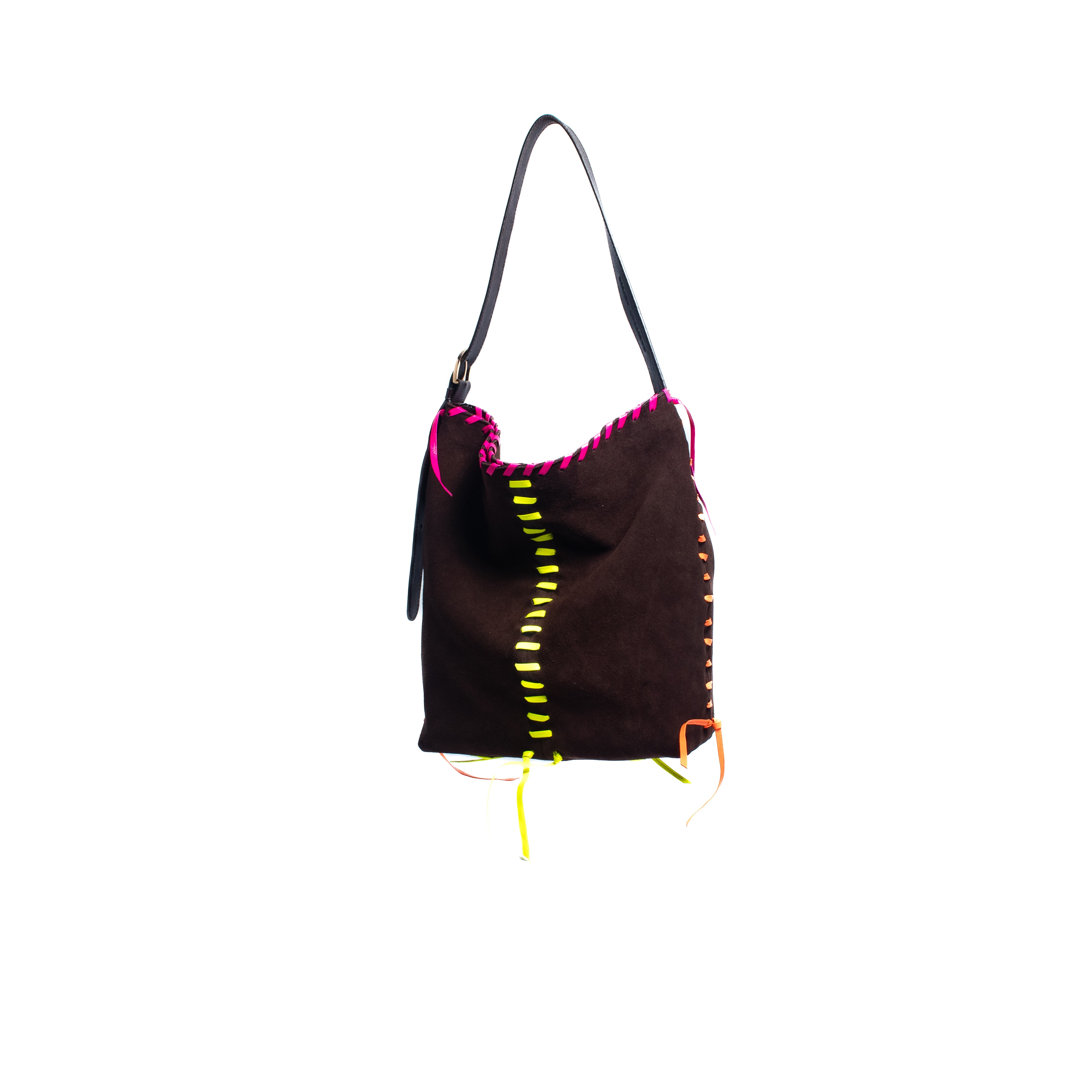 PIÑATA BAG - chocolate x cintas en cuero neón
