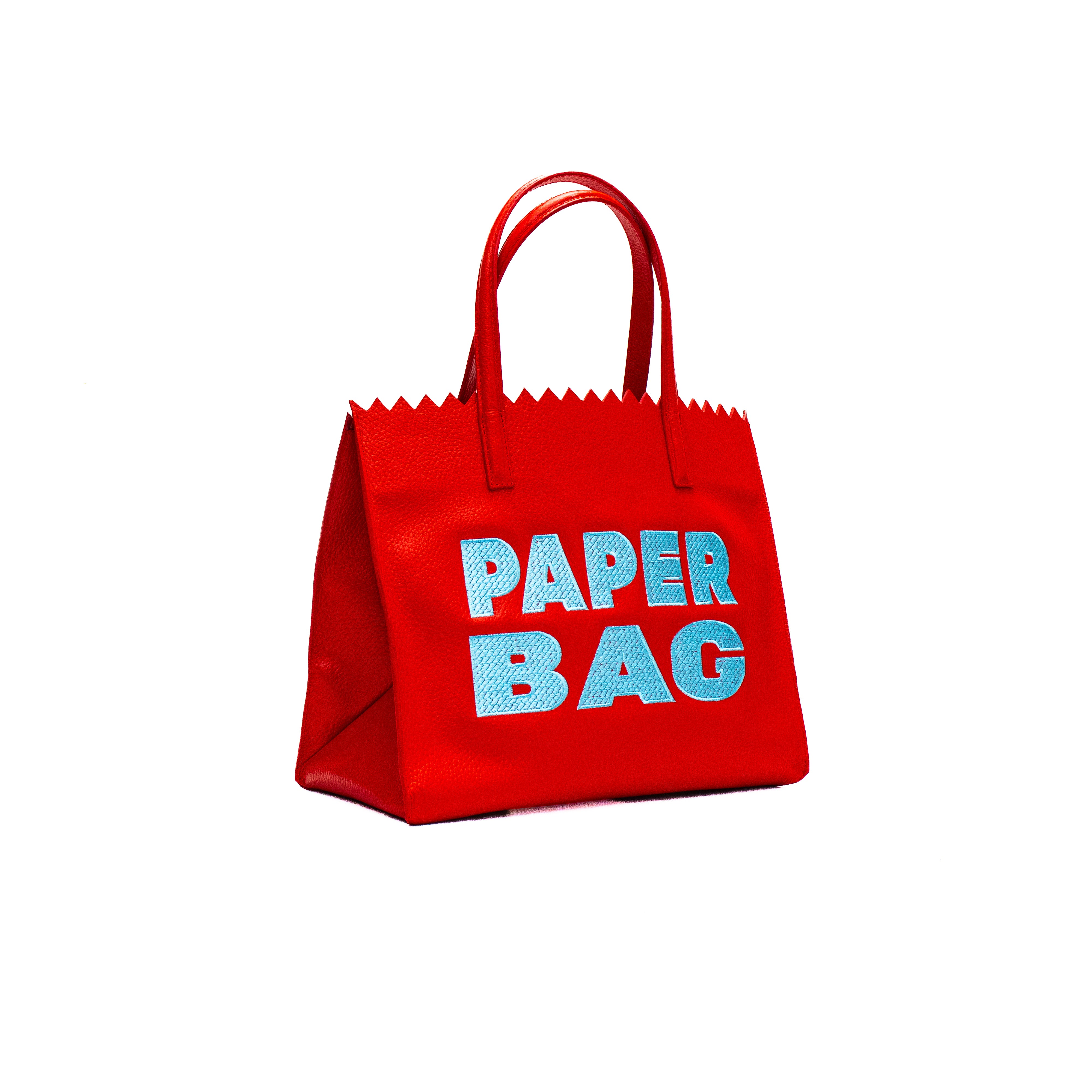 PAPER BAG SHORT - rojo x bordado celeste